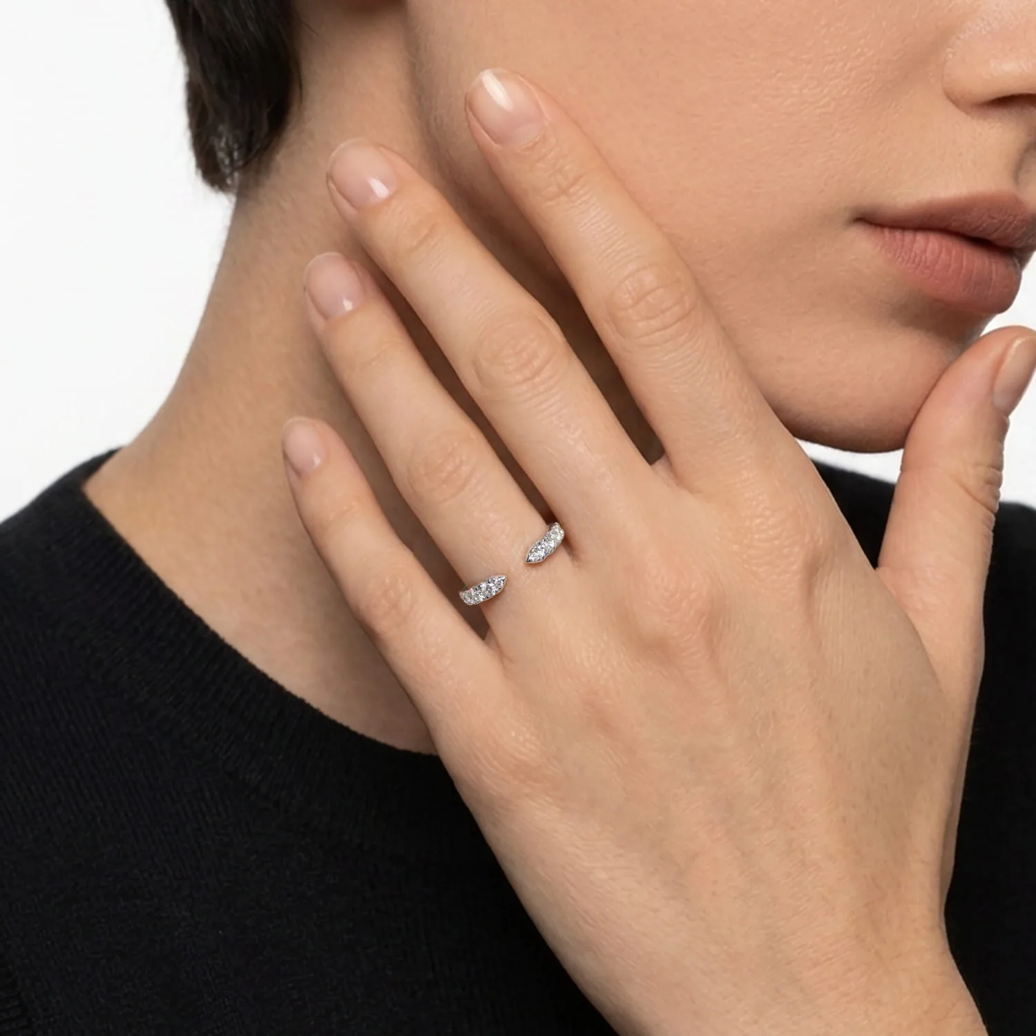 French Pave Open Diamond Eternity Band in 14K White Gold, photograph 5