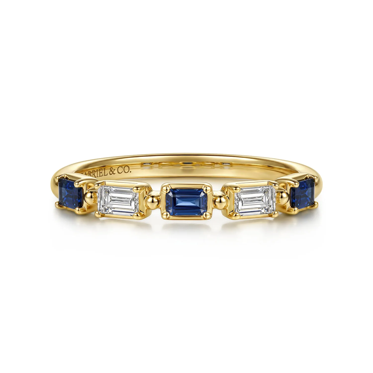 Prong Setting Baguette Diamond and Sapphire Anniversary Band