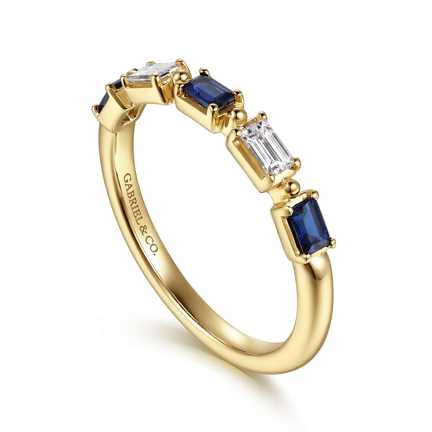 Prong Setting Baguette Diamond and Sapphire Anniversary Band in 14K Yellow Gold, photograph 3