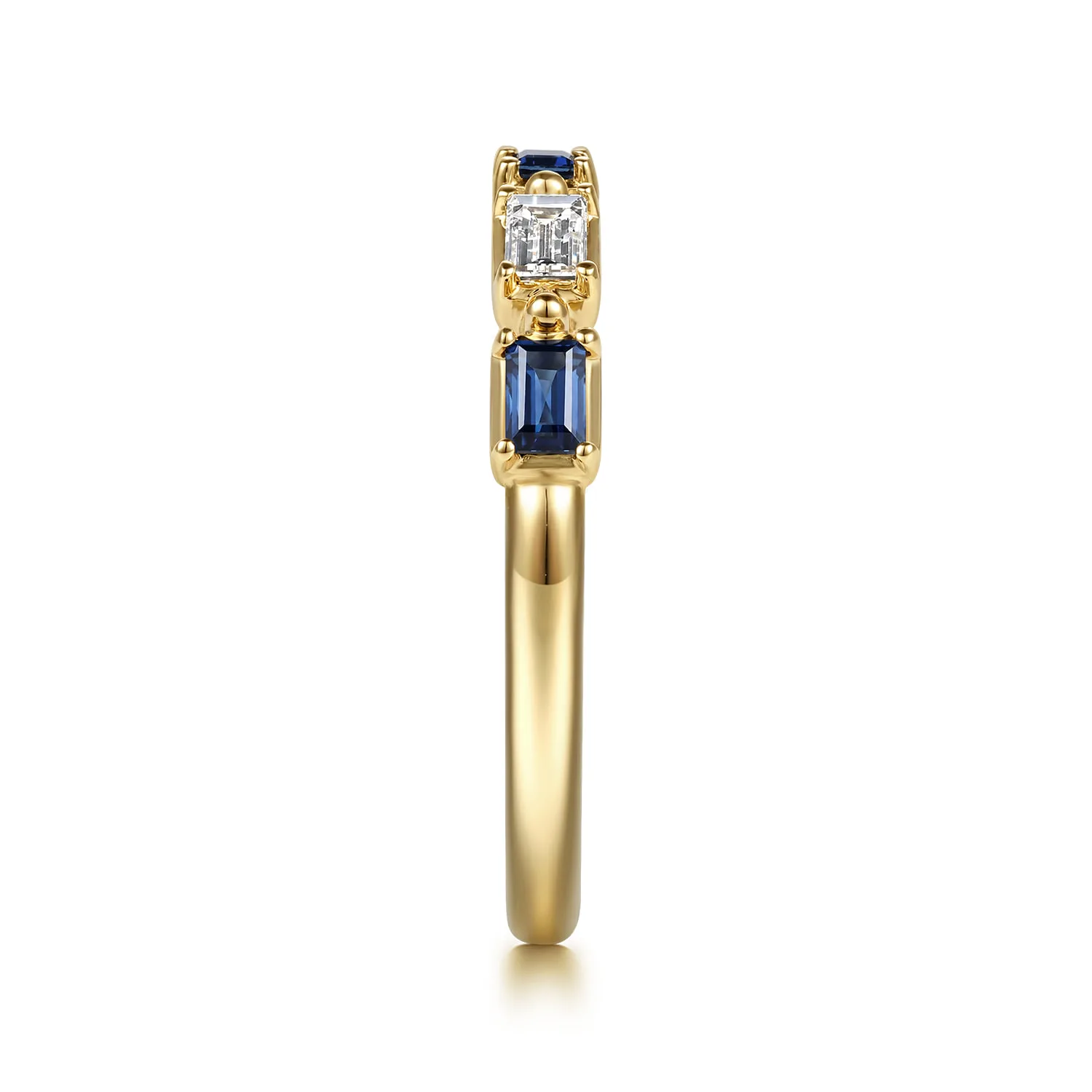 Prong Setting Baguette Diamond and Sapphire Anniversary Band in 14K Yellow Gold, photograph 4