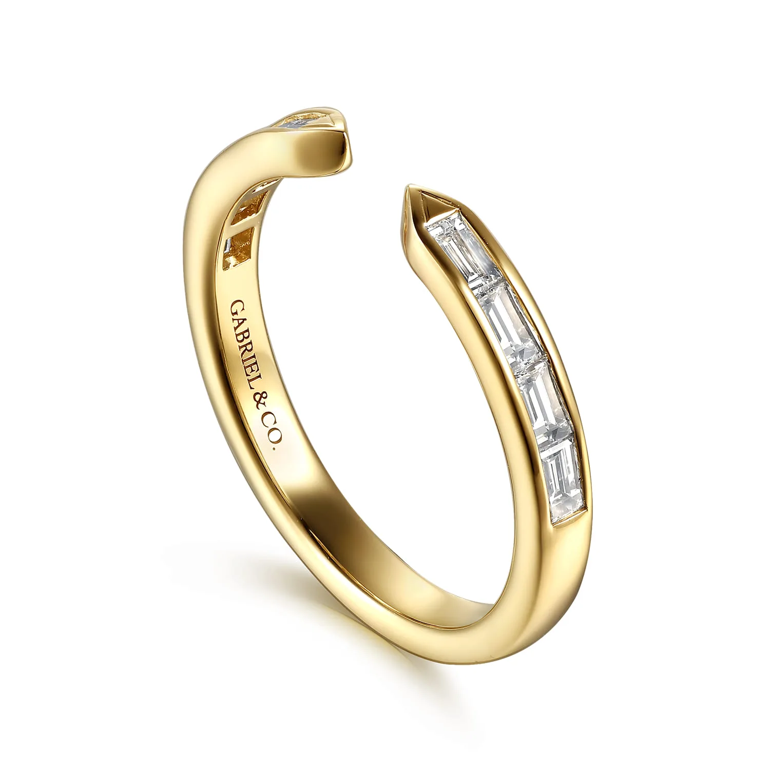 Channel Set Baguette Diamond Open Anniversary Band in 14K Yellow Gold, photograph 3