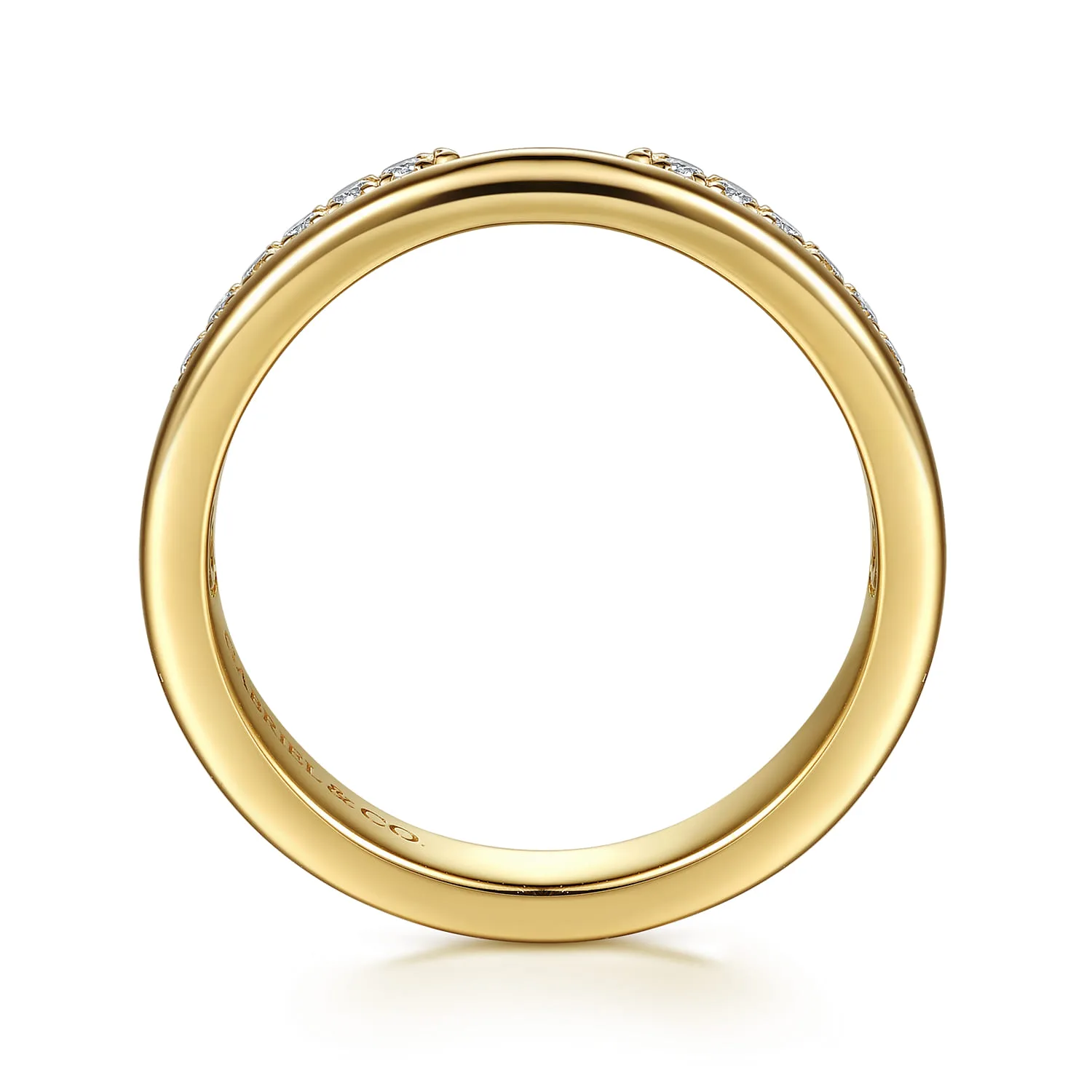 French Pave Diamond Open Anniversary Band in 14K Yellow Gold, photograph 2