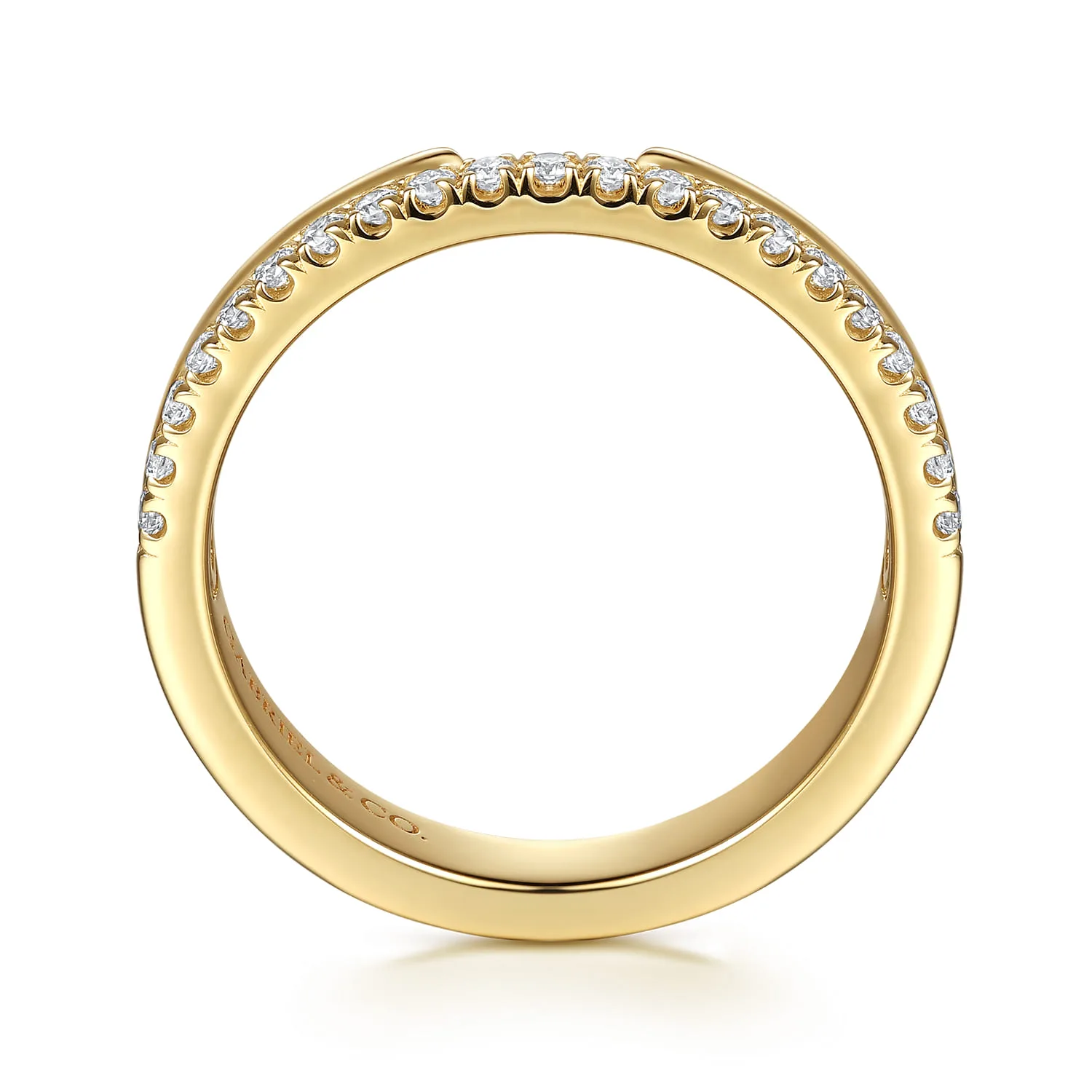 French Pave Diamond Open Anniversary Band in 14K Yellow Gold, photograph 2