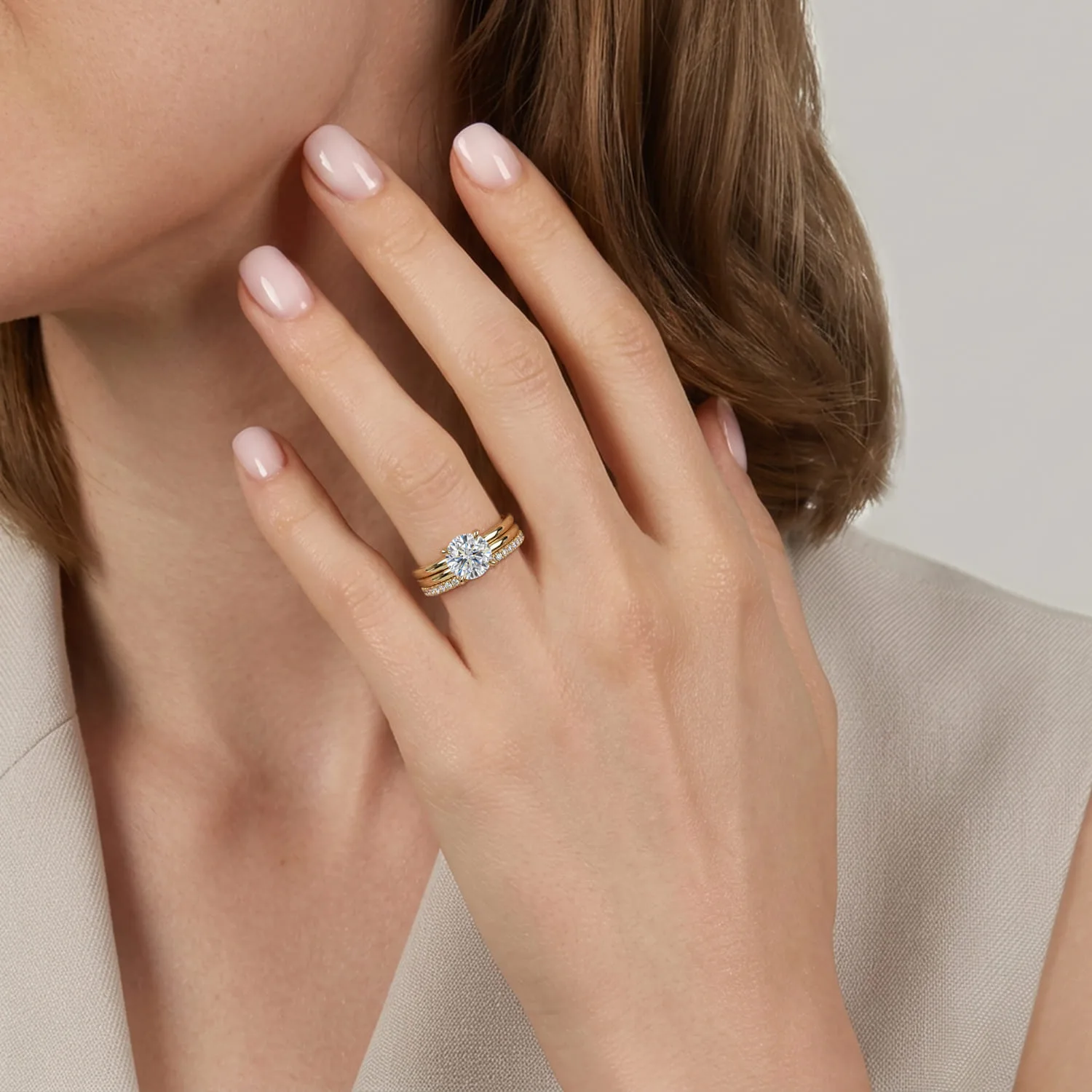 French Pave Diamond Open Anniversary Band in 14K Yellow Gold, photograph 6