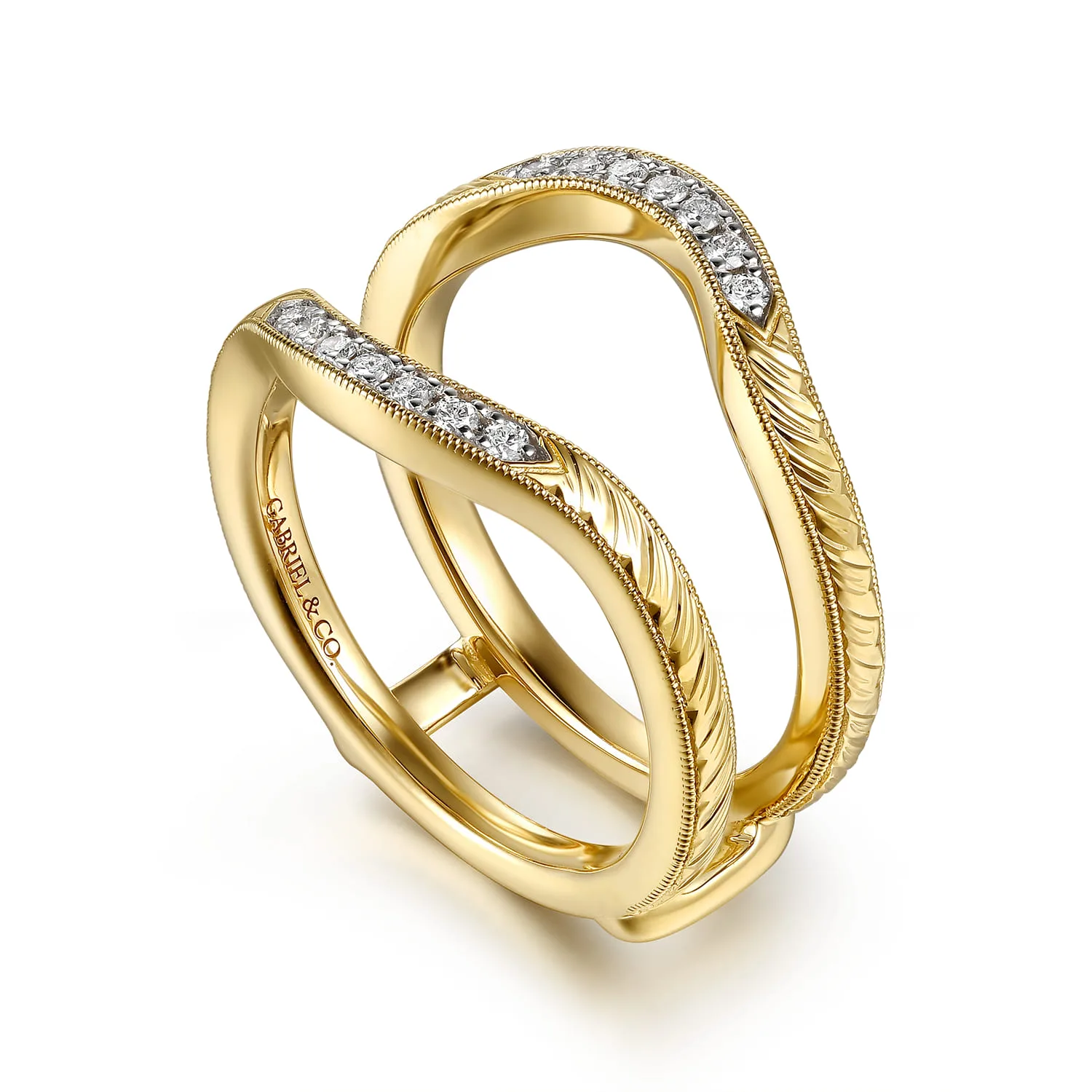 Vintage Inspired Prong Setting Diamond Ring Enhancer in 14K Yellow Gold, photograph 3