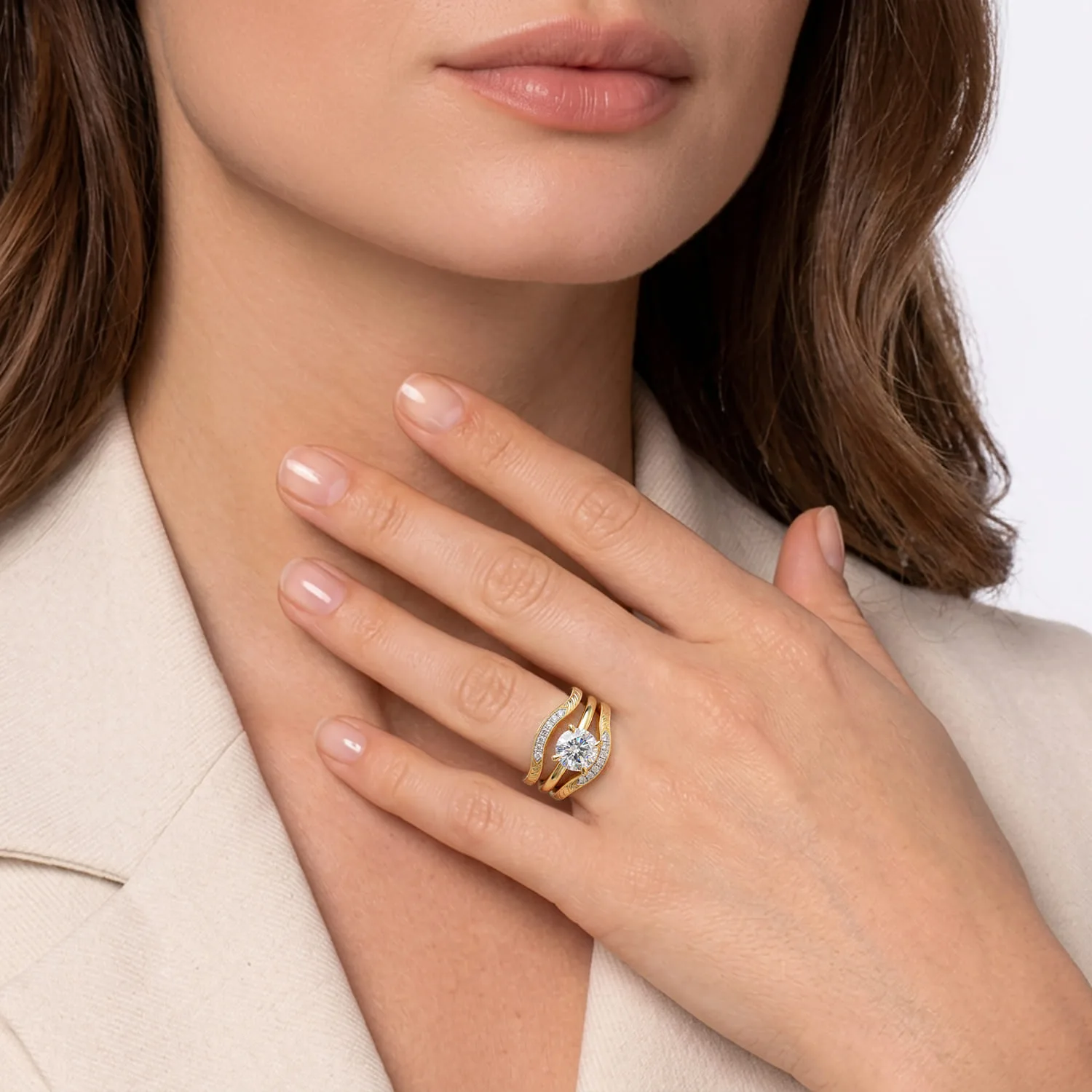 Vintage Inspired Prong Setting Diamond Ring Enhancer in 14K Yellow Gold, photograph 6