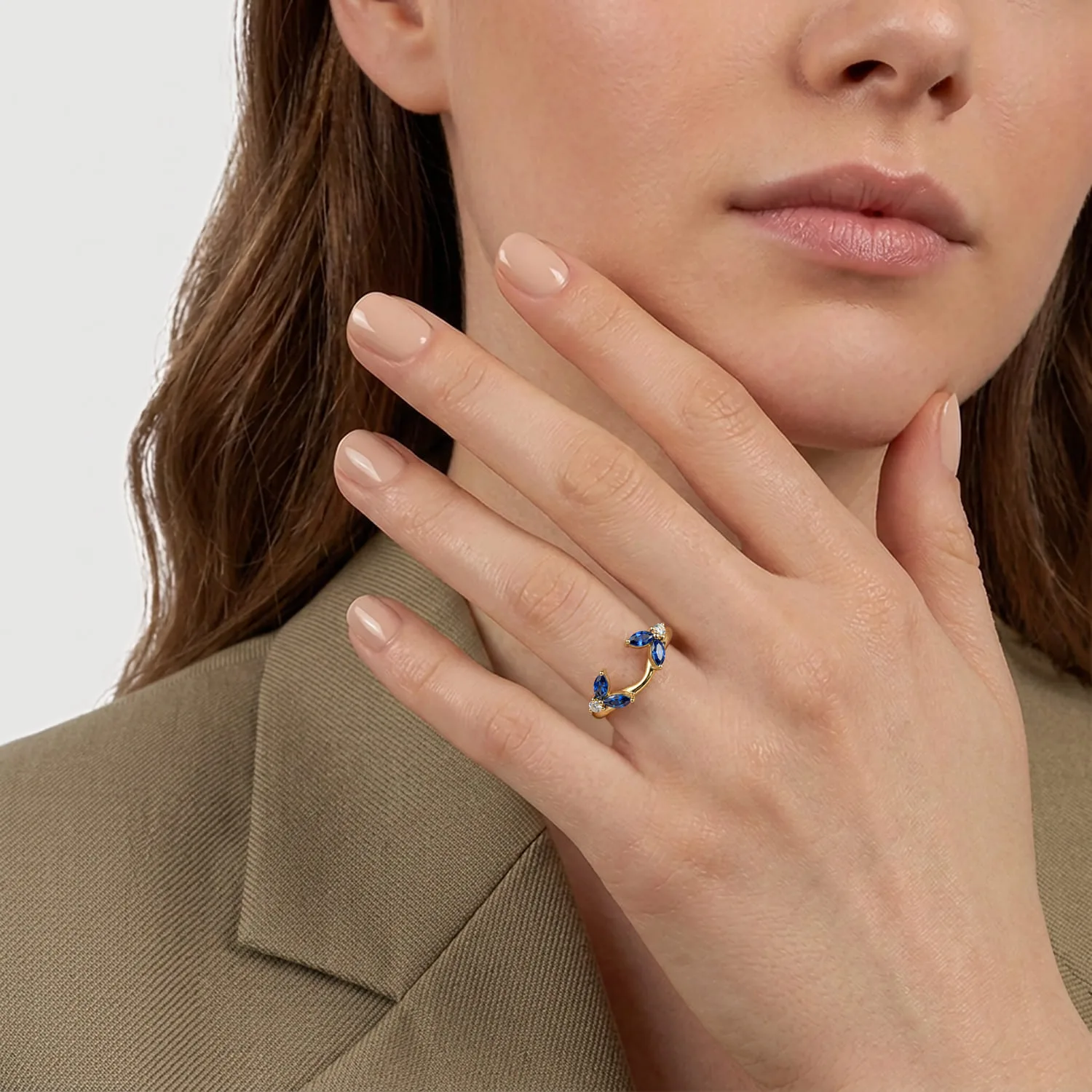Prong Setting Marquise Sapphire and Round Diamond Ring Enhancer in 14K Yellow Gold, photograph 5