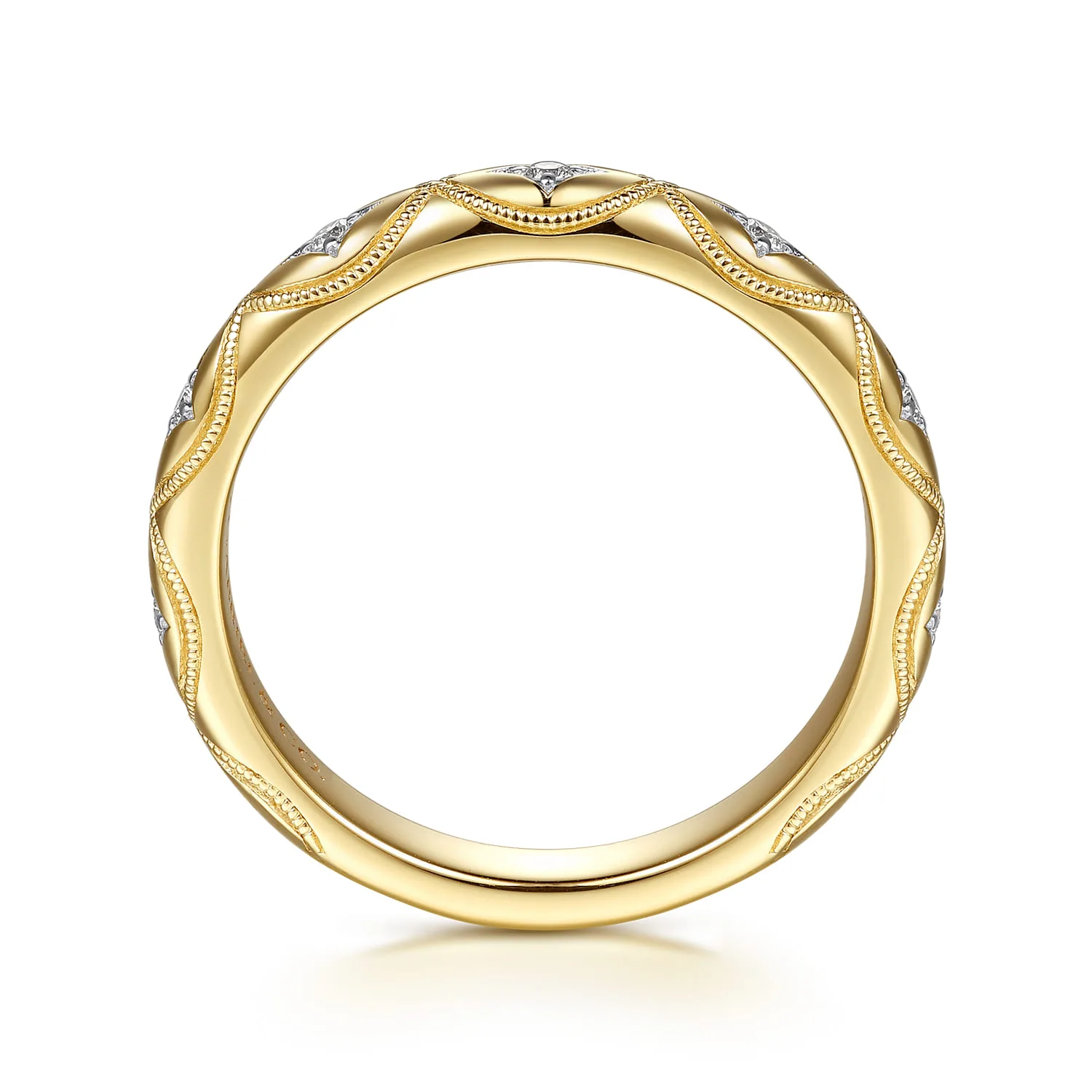 Vintage Inspired Prong Setting Diamond Anniversary Band in 14K Yellow Gold, photograph 2