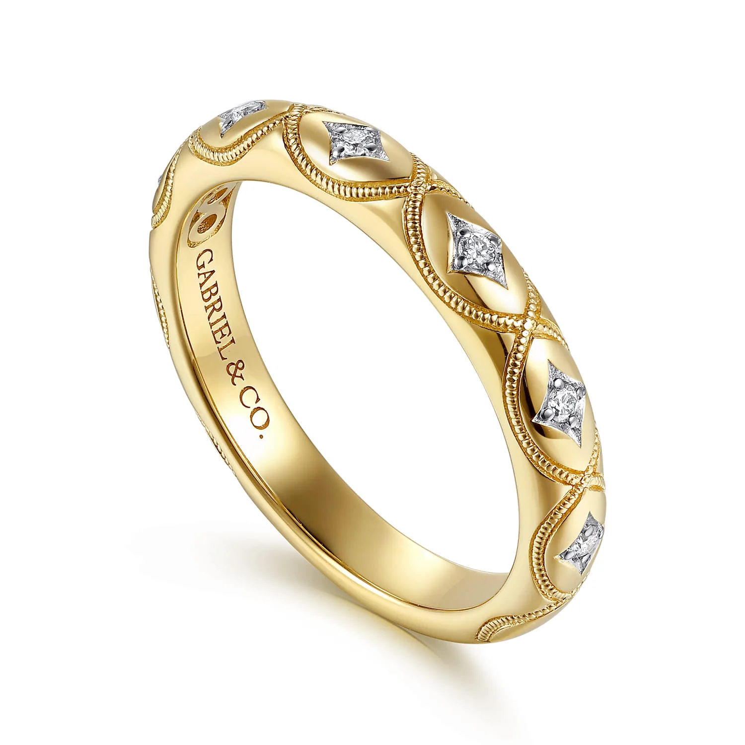 Vintage Inspired Prong Setting Diamond Anniversary Band in 14K Yellow Gold, photograph 3