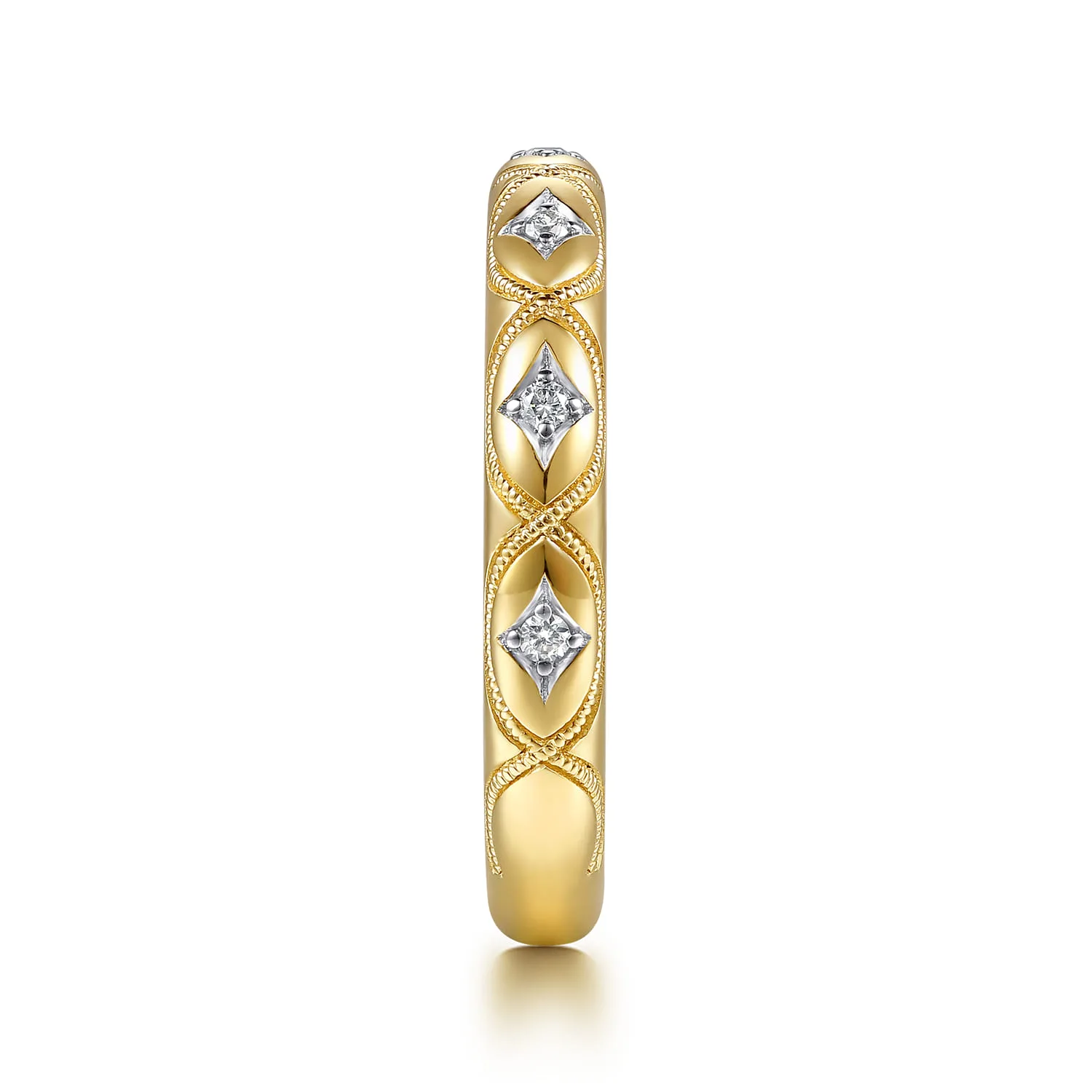 Vintage Inspired Prong Setting Diamond Anniversary Band in 14K Yellow Gold, photograph 4