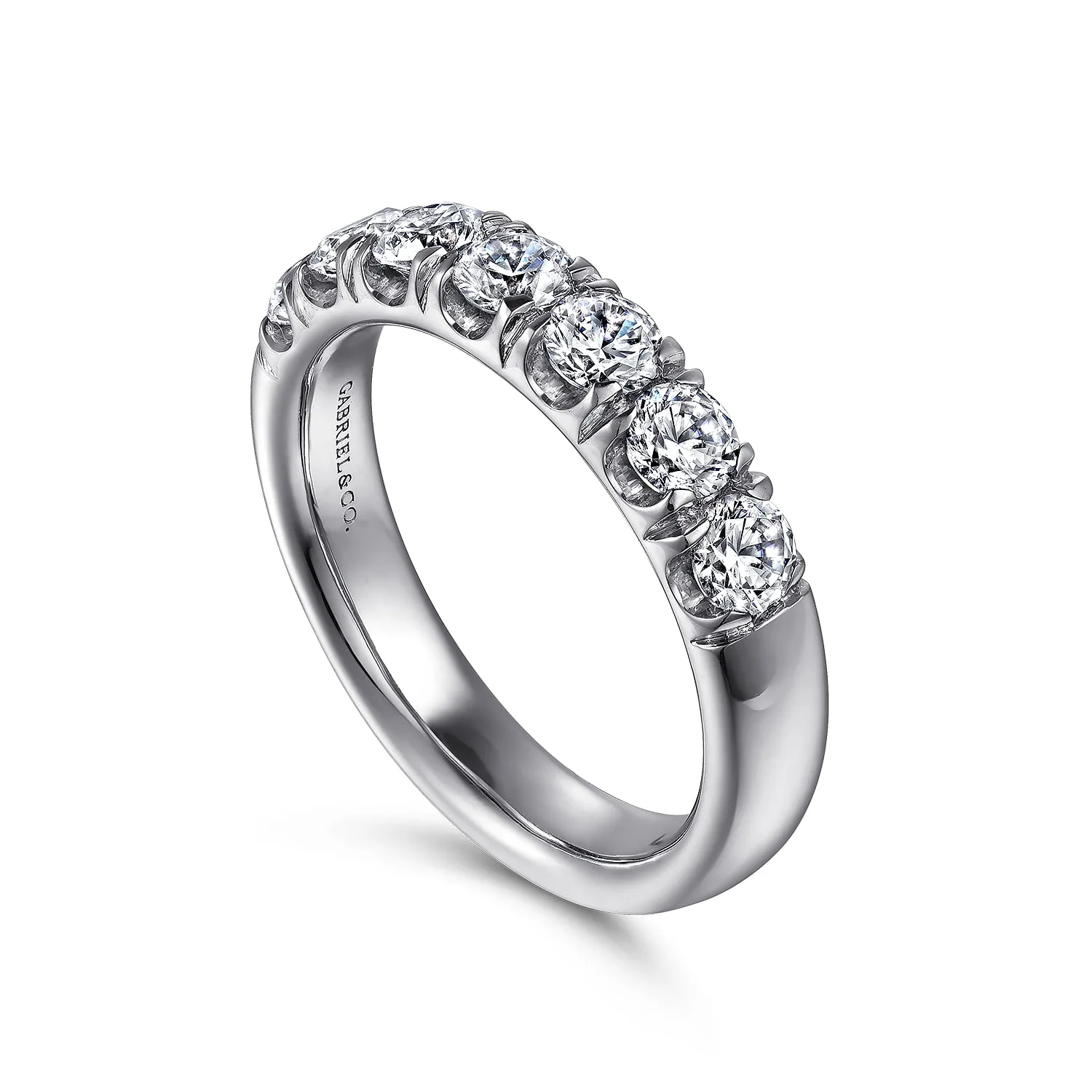 7 Stone French Pave Diamond Wedding Band in Platinum, photograph 3