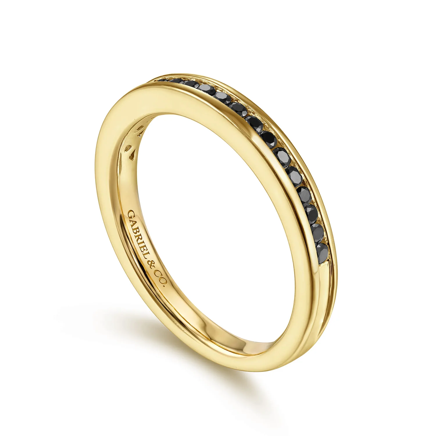 Channel Set Black Diamond Wedding Band in 14K Yellow Gold, photograph 3