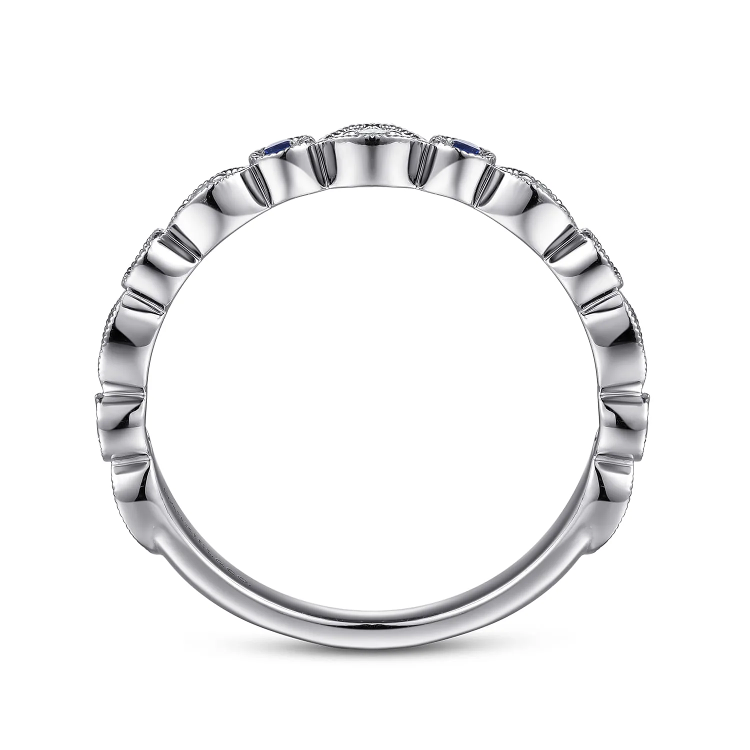 Vintage Inspired Marquise and Round Station Diamond and Sapphire Anniversary Band in 14K White Gold, photograph 2