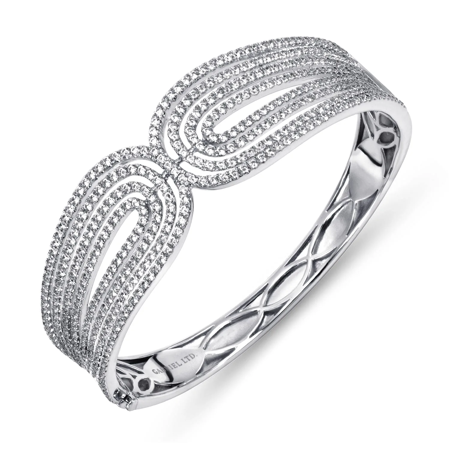 Multi Row Textured Diamond Bangle in 18K White Gold, photograph 2
