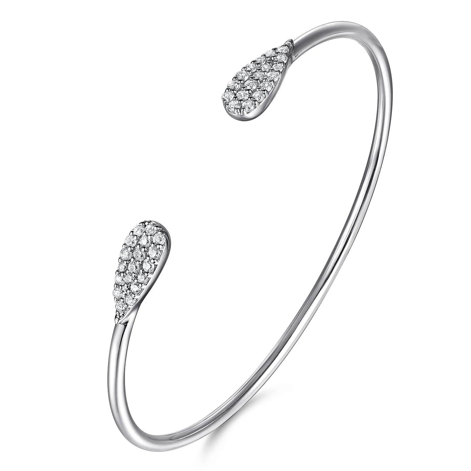 Teardrop White Sapphire Pave Split Bangle in Sterling Silver, photograph 2