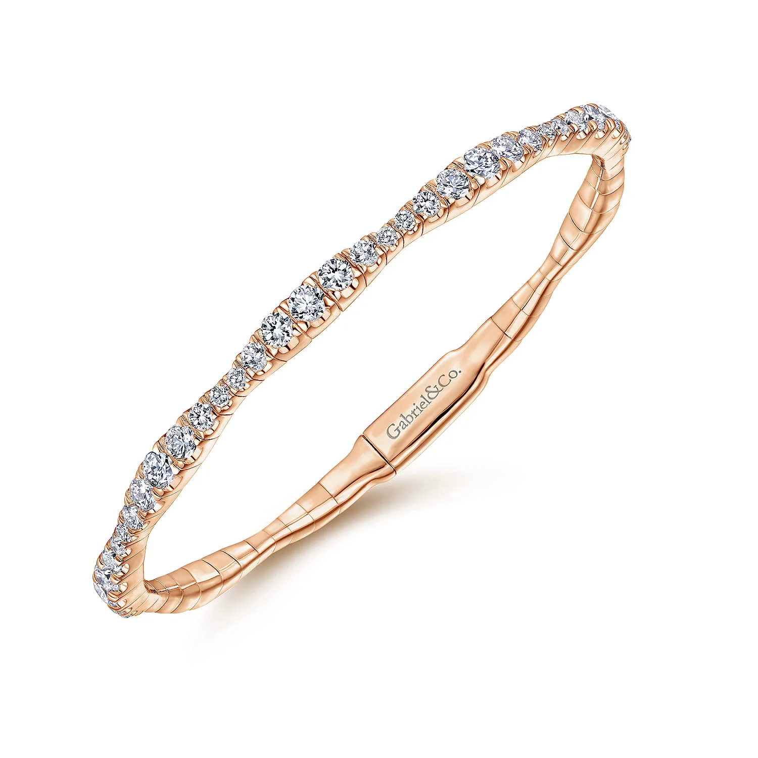Graduating Diamond Station Bangle in 14K Rose Gold, photograph 2