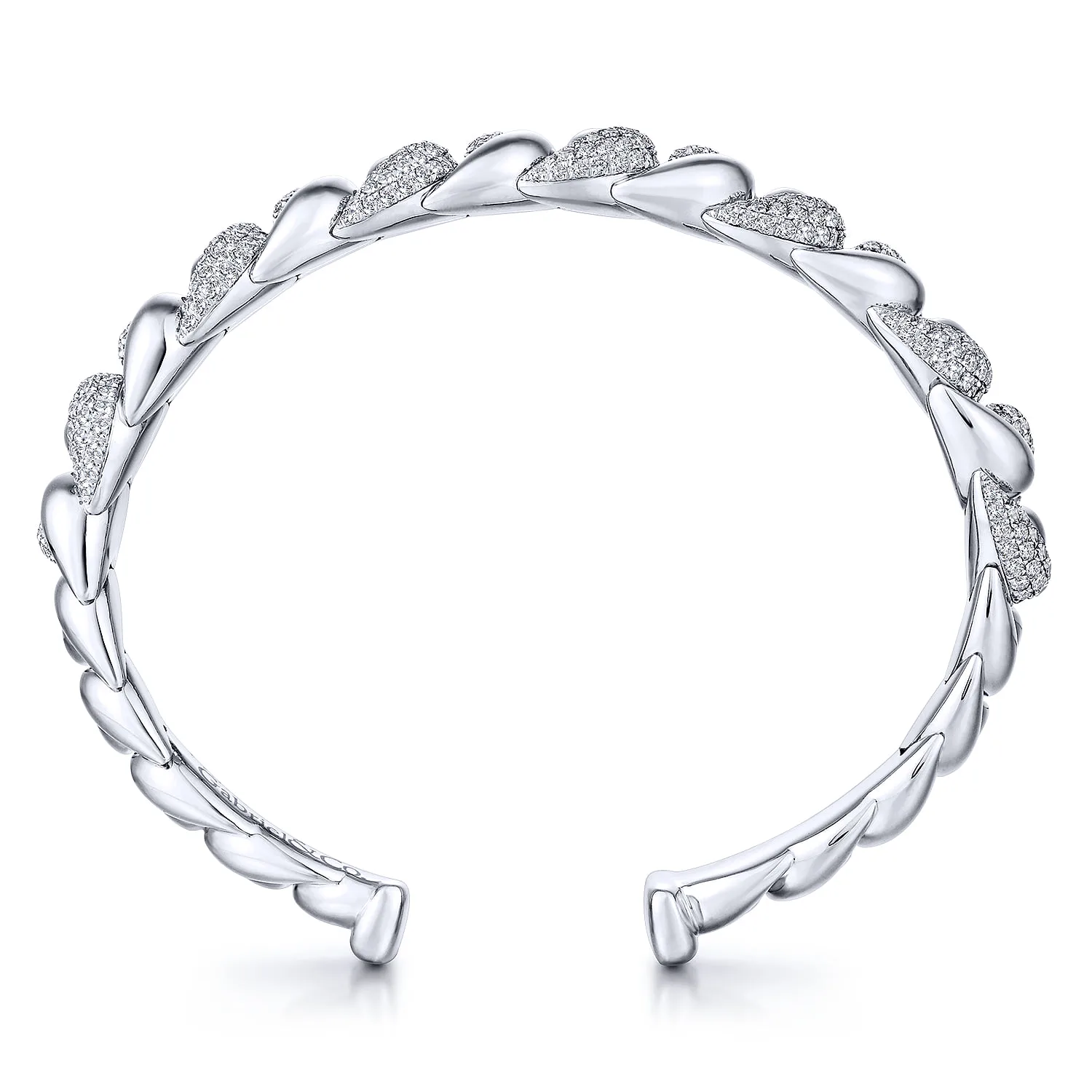 Twisted Link Diamond Pave Cuff Bracelet in 14K White Gold, photograph 3