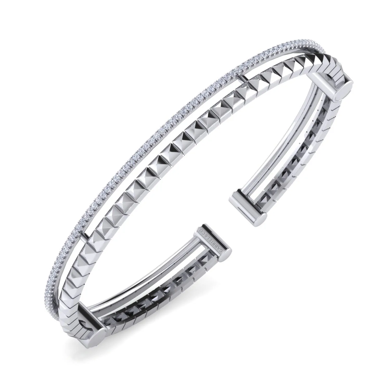Split Cuff with Pyramids and Diamonds in 14K White Gold, photograph 2