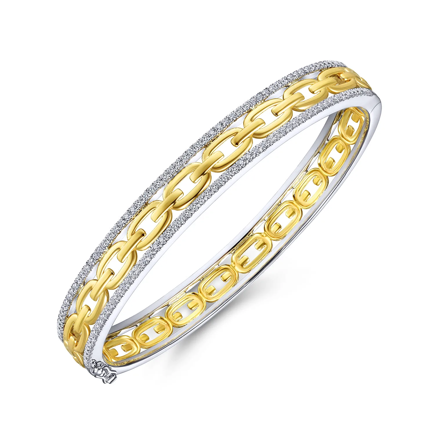 Chain Link Bangle with Diamond Frame in 14K White/Yellow Gold, photograph 2