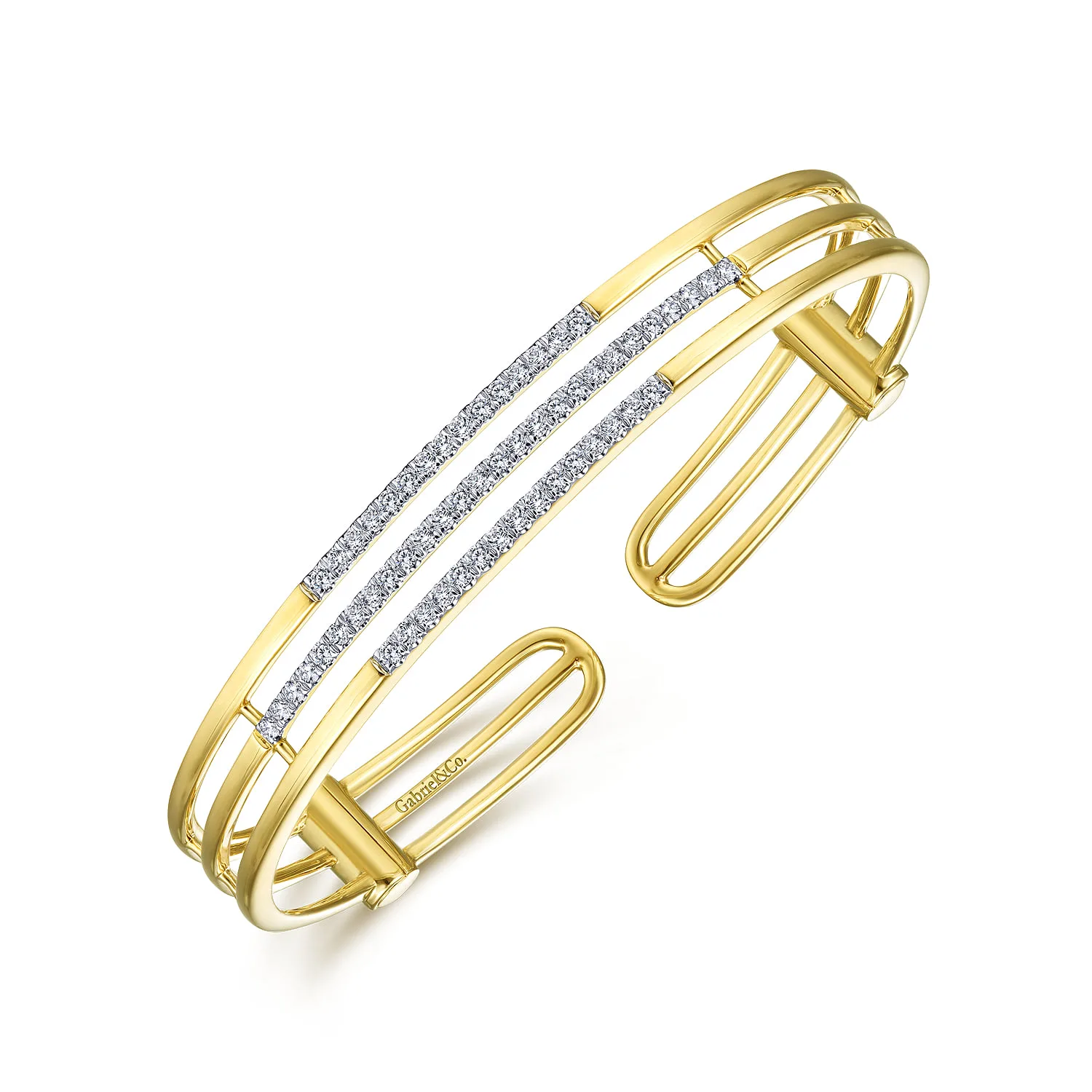 Chain Link Bangle with Diamond Frame in 14K Yellow Gold, photograph 2