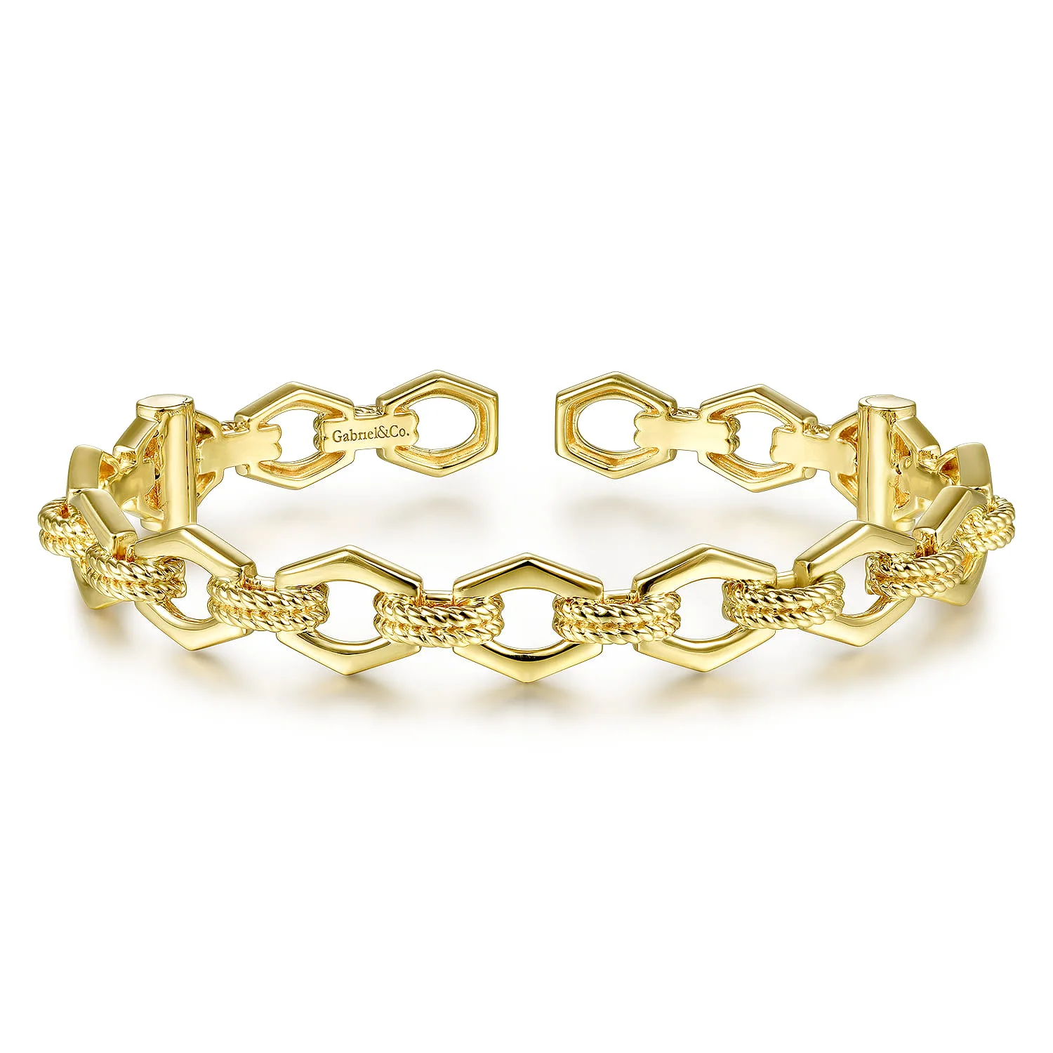 High Polished Chain Link Cuff Bracelet with Twisted Rope Connectors