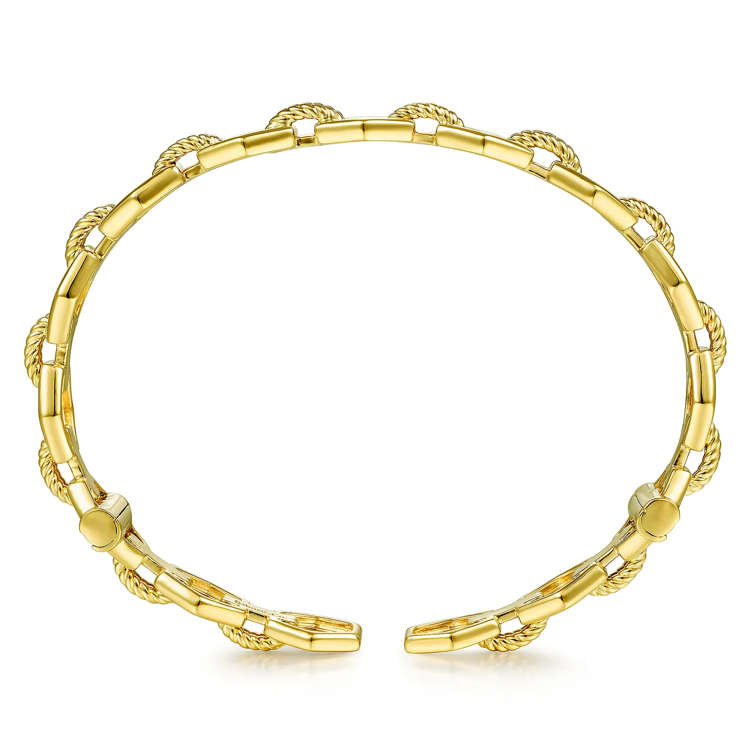 High Polished Chain Link Cuff Bracelet with Twisted Rope Connectors in 14K Yellow Gold, photograph 3