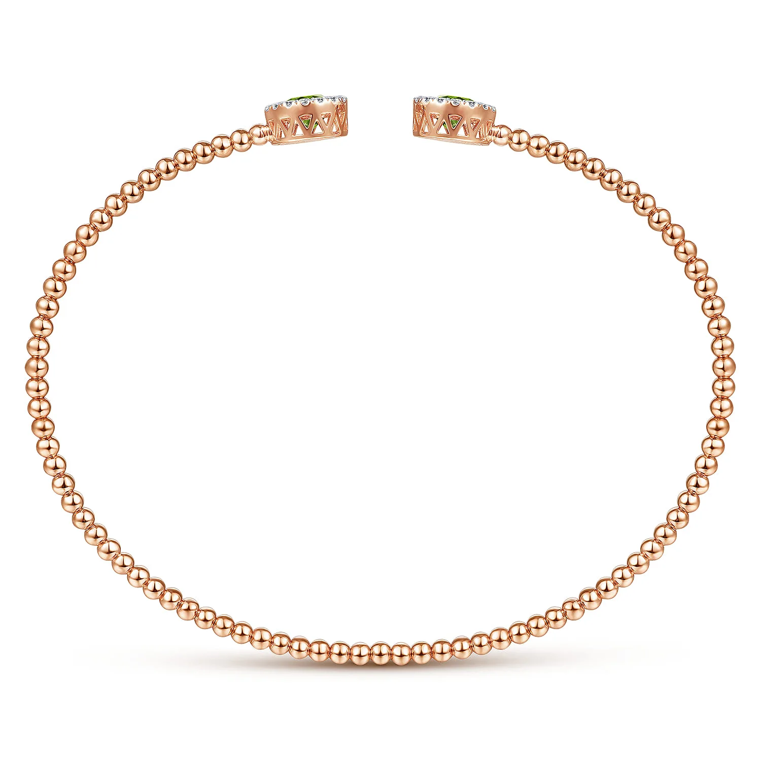 Round Peridot and Diamond Halo Bujukan Bangle in 14K Rose Gold, photograph 3