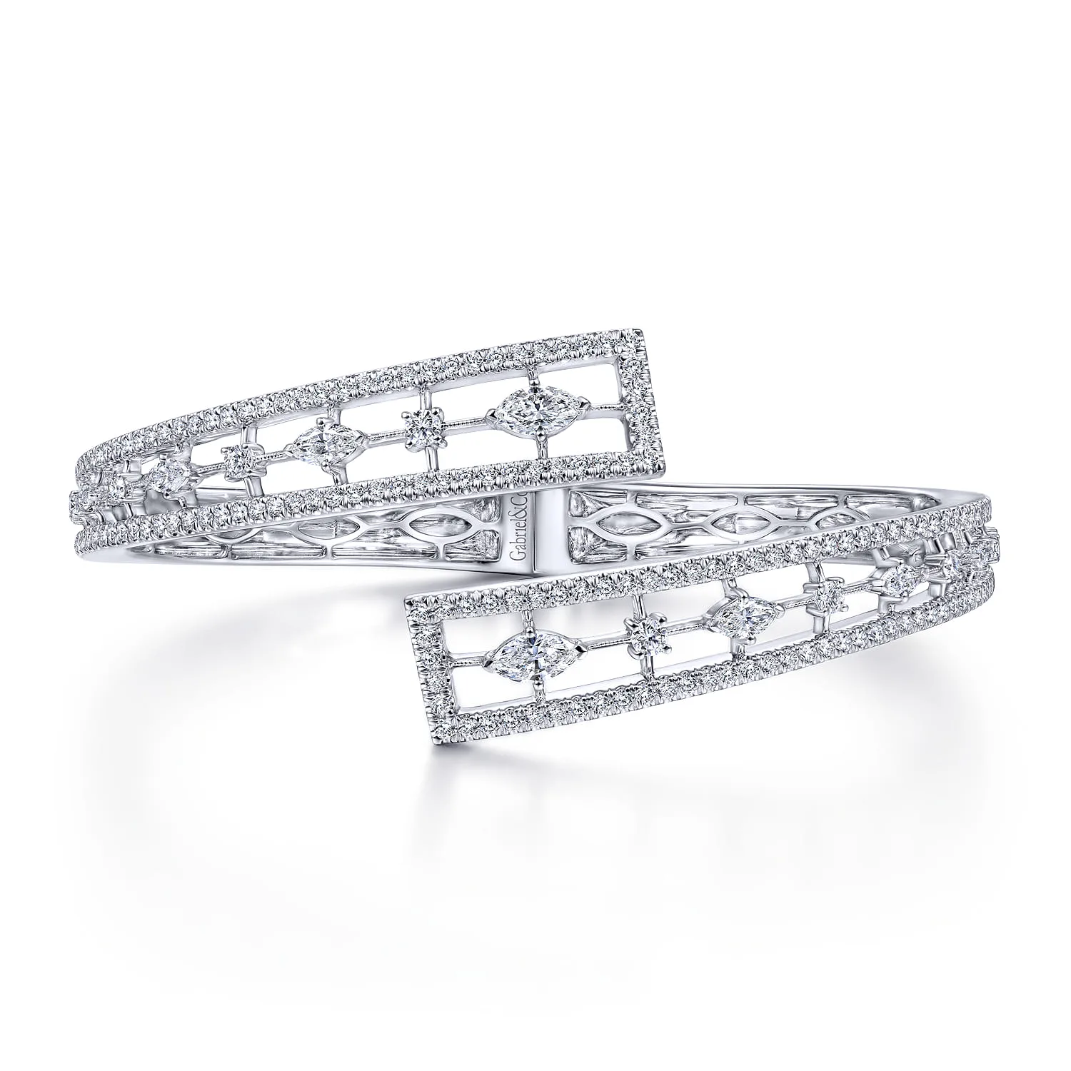 Diamond Pave Bypass Bangle with Geometric Stations