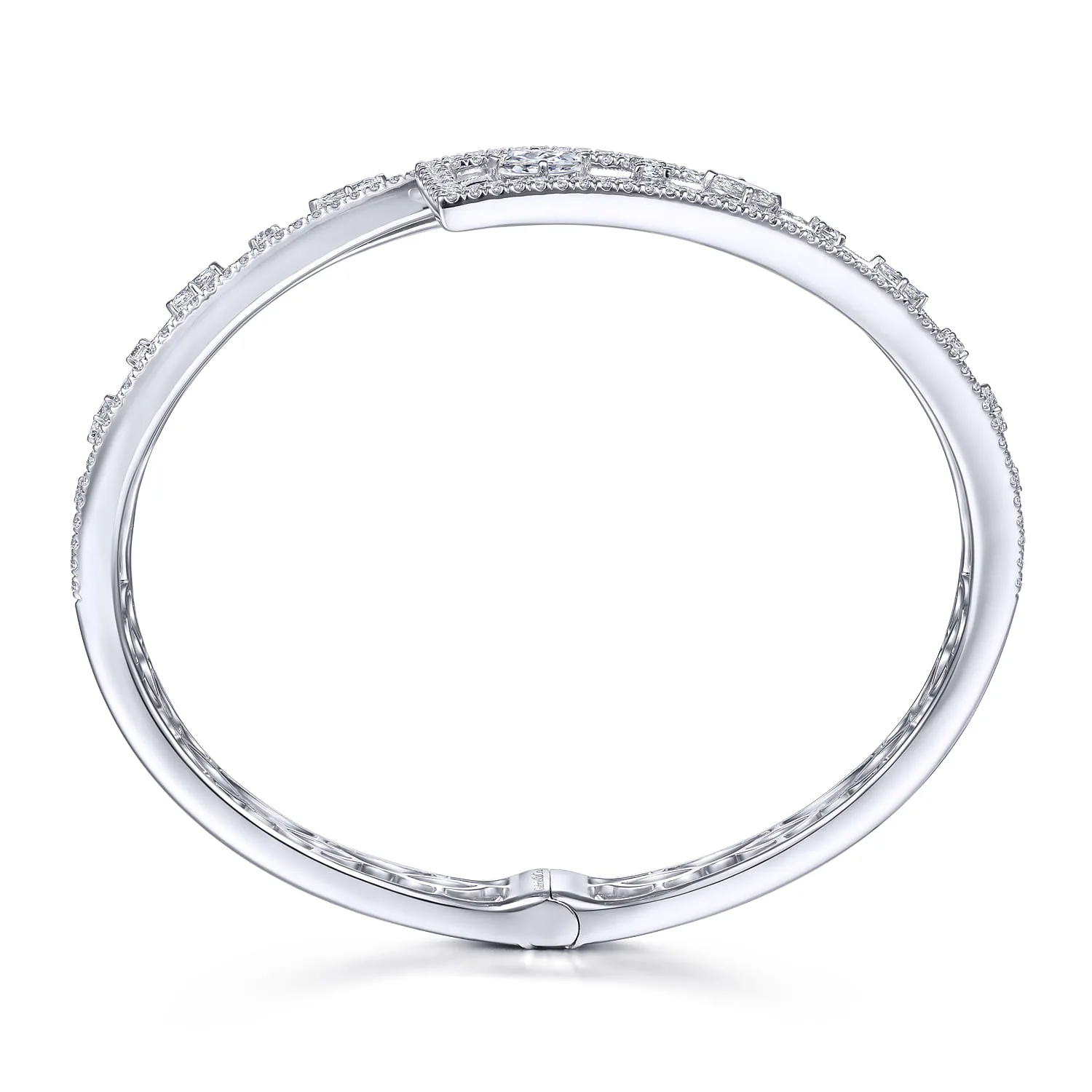 Diamond Pave Bypass Bangle with Geometric Stations in 18K White Gold, photograph 3
