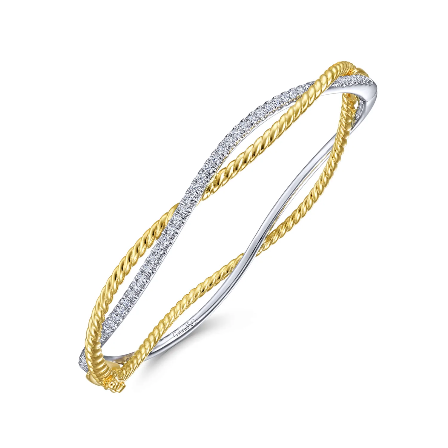Twisted Rope and Diamond Bangle in 14K White/Yellow Gold, photograph 2