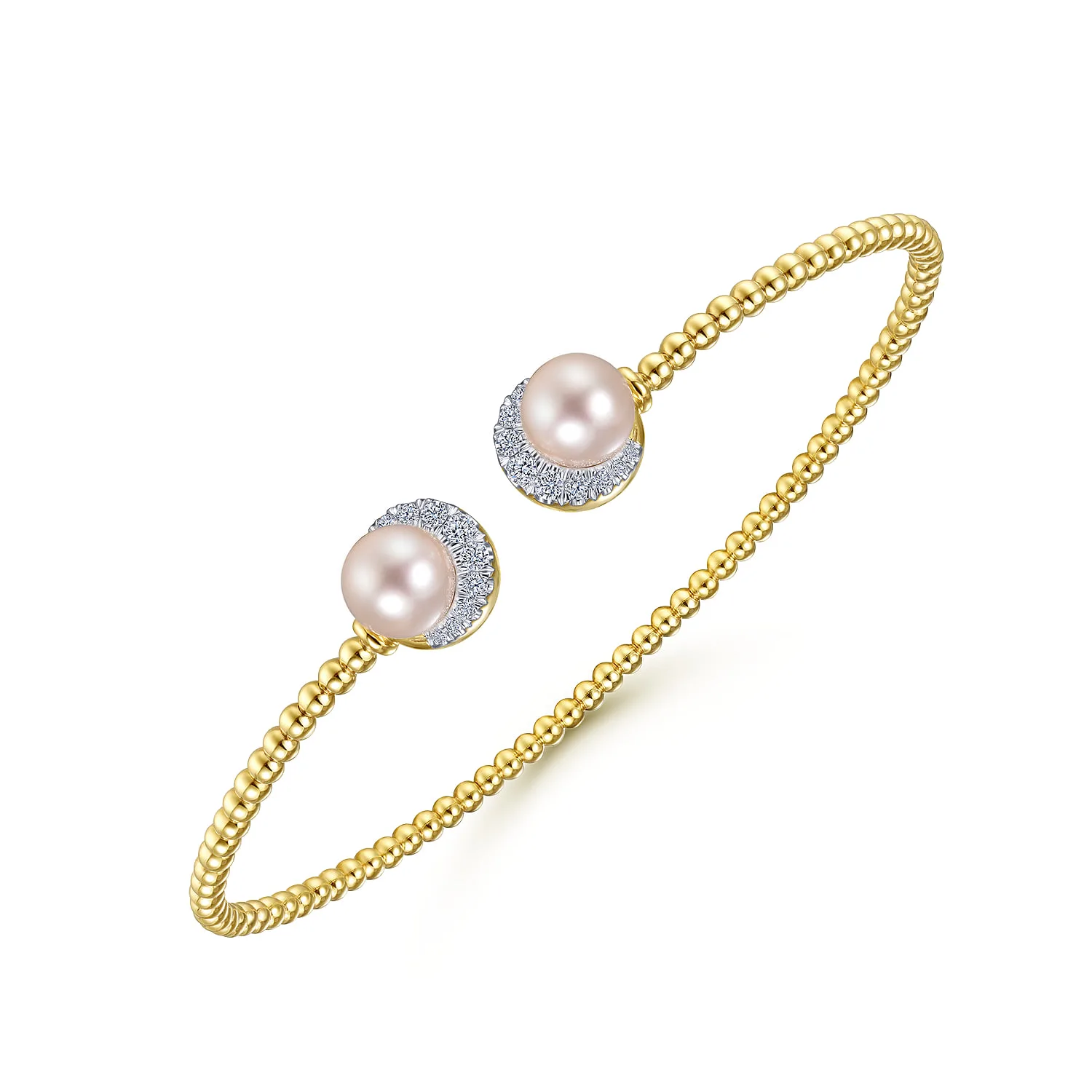 Pearl and Diamond Bangle in 14K Yellow Gold, photograph 2