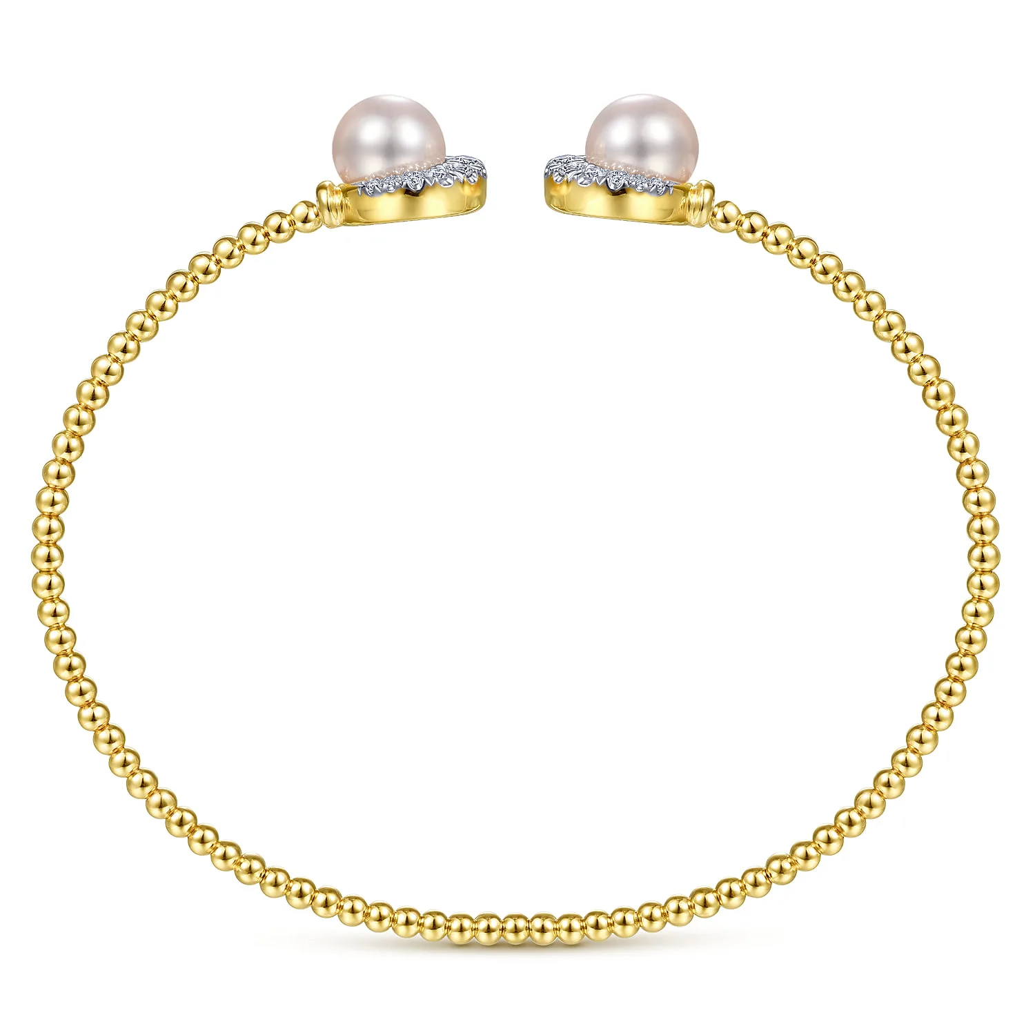 Pearl and Diamond Bangle in 14K Yellow Gold, photograph 3