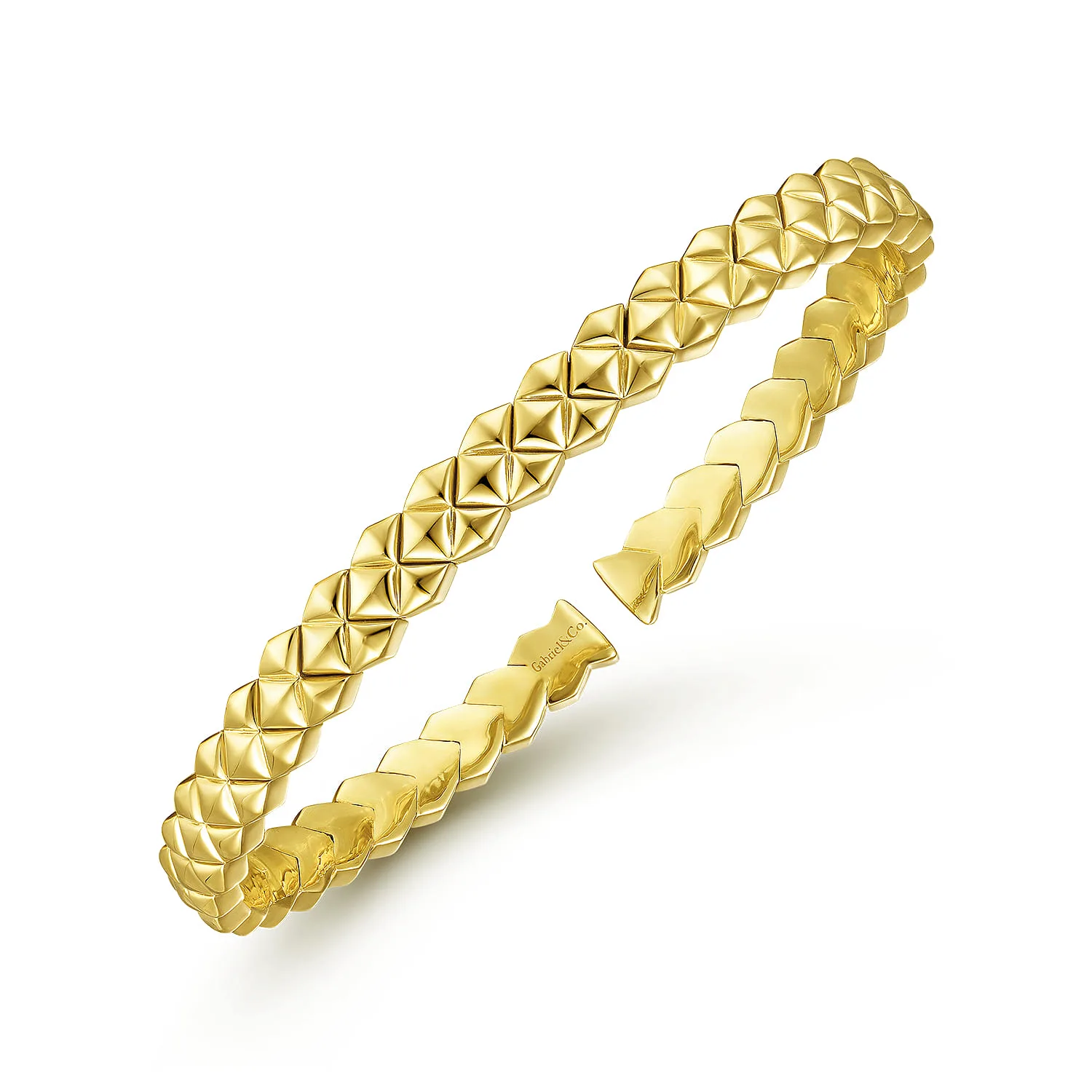 Textured Open Cuff Bracelet in 14K Yellow Gold, photograph 2