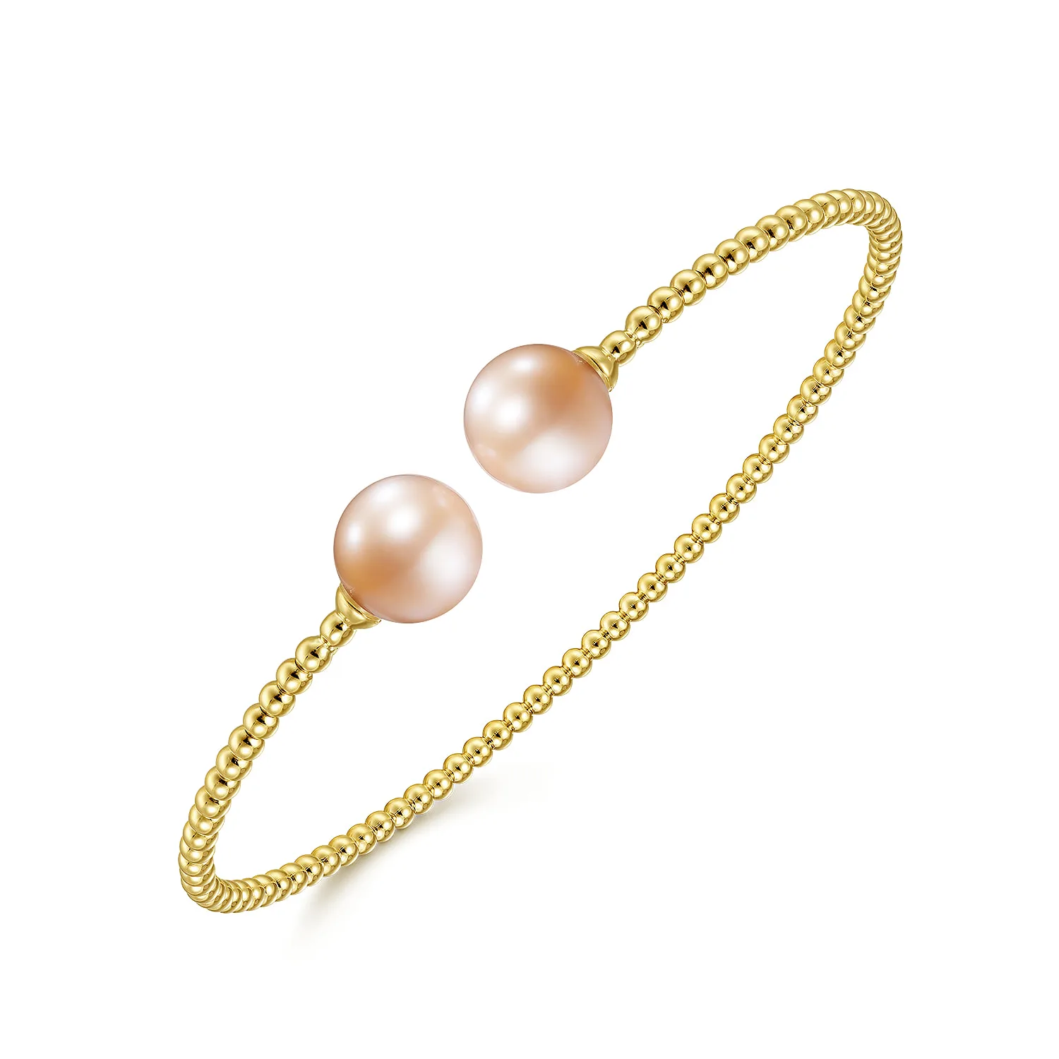 Bujukan Bead Split Cuff Bracelet with Pink Pearls in 14K Yellow Gold, photograph 2