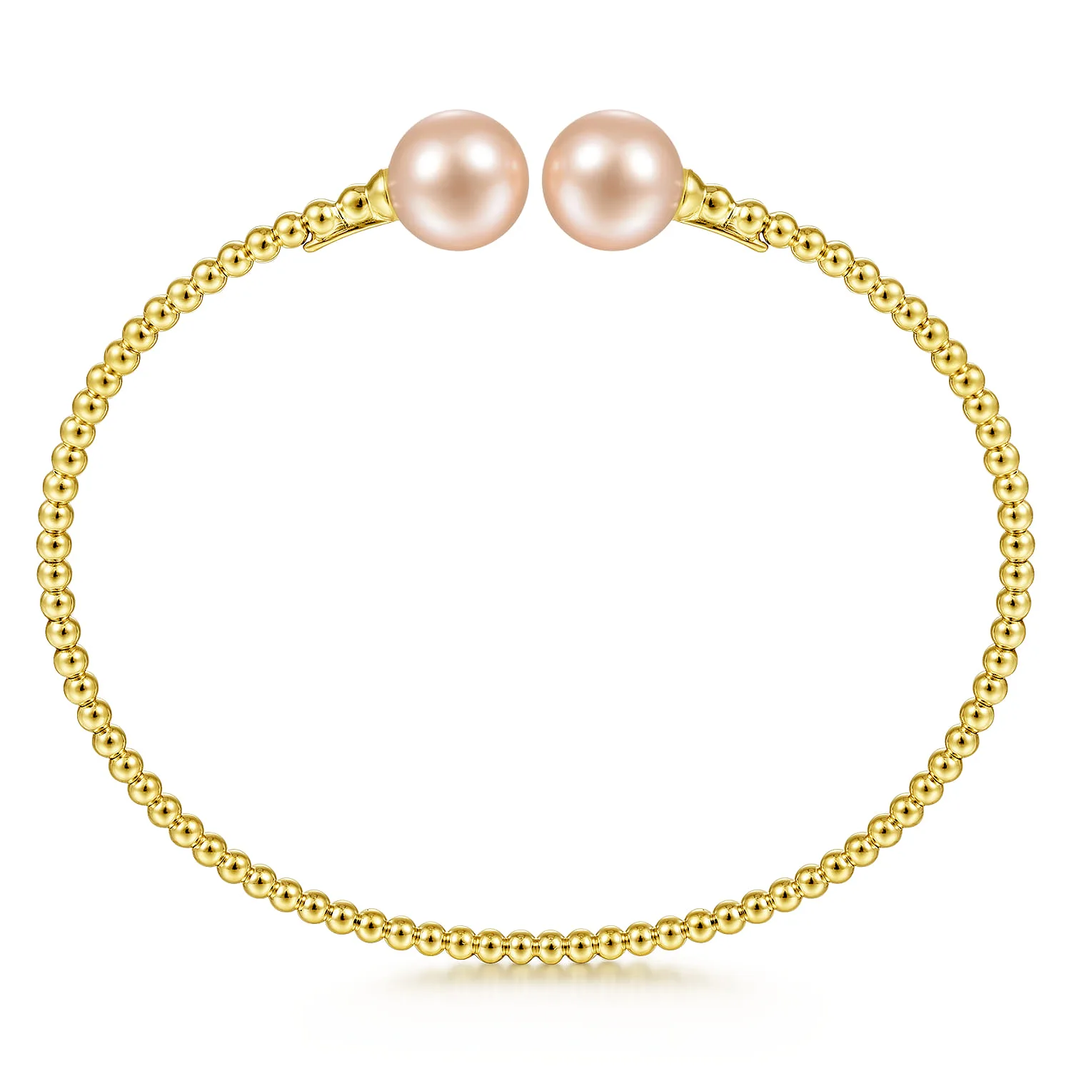 Bujukan Bead Split Cuff Bracelet with Pink Pearls in 14K Yellow Gold, photograph 3