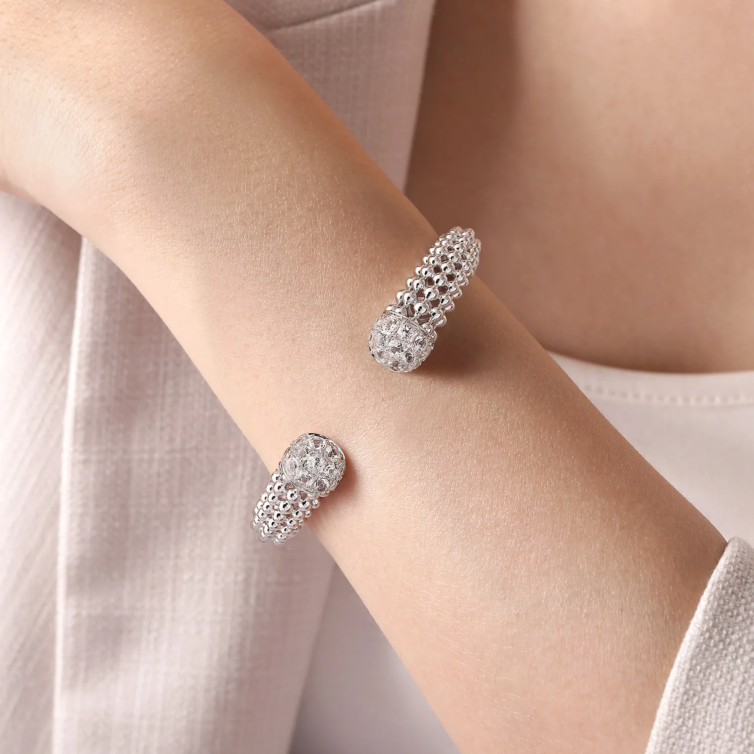 White Sapphire Bujukan Bangle in Sterling Silver, photograph 4