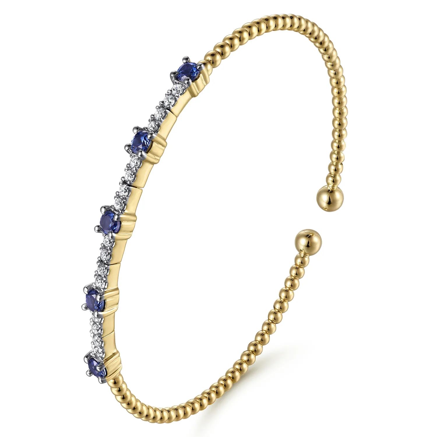 Bujukan Diamond and Blue Sapphire Cuff Bracelet in 14K Yellow Gold, photograph 2