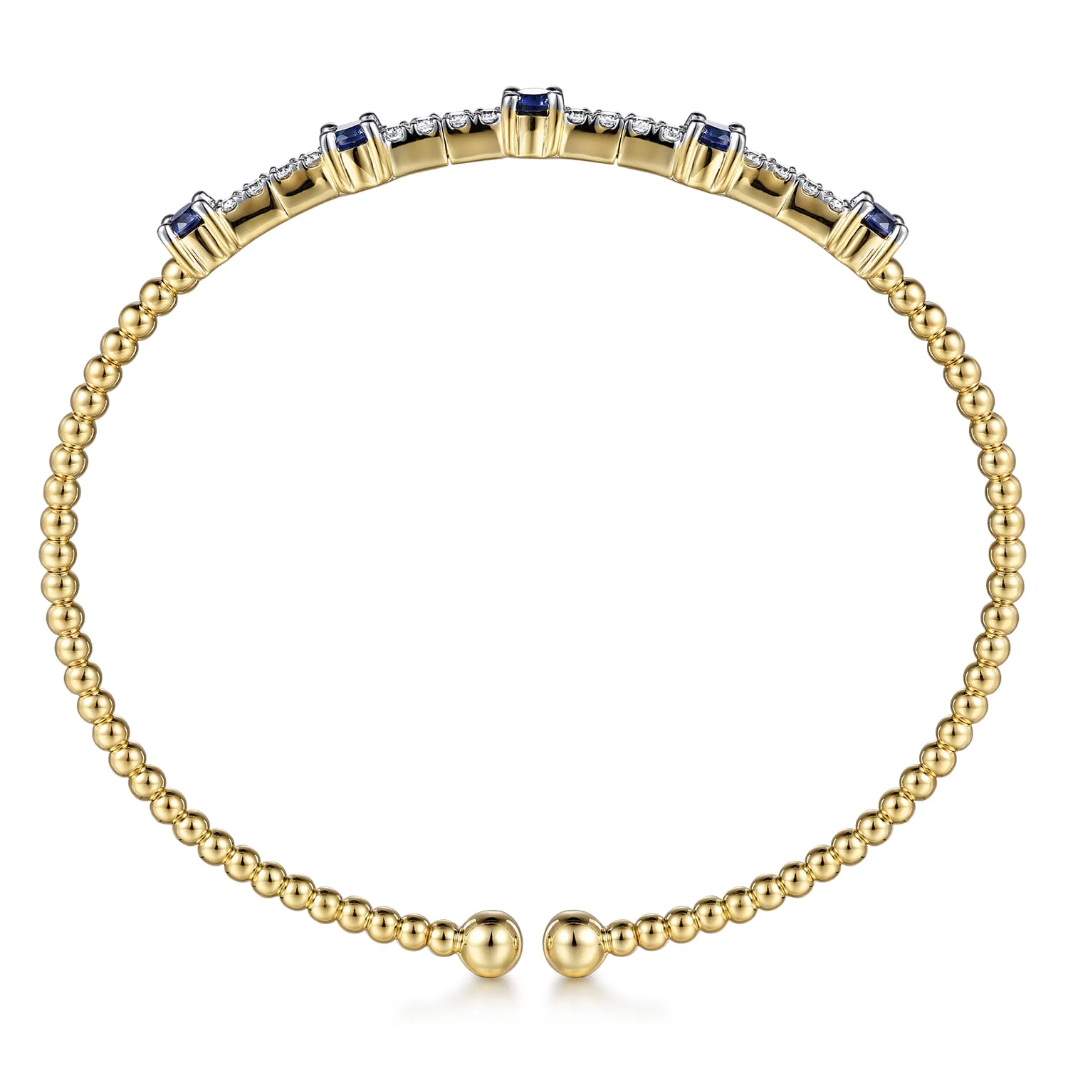 Bujukan Diamond and Blue Sapphire Cuff Bracelet in 14K Yellow Gold, photograph 3