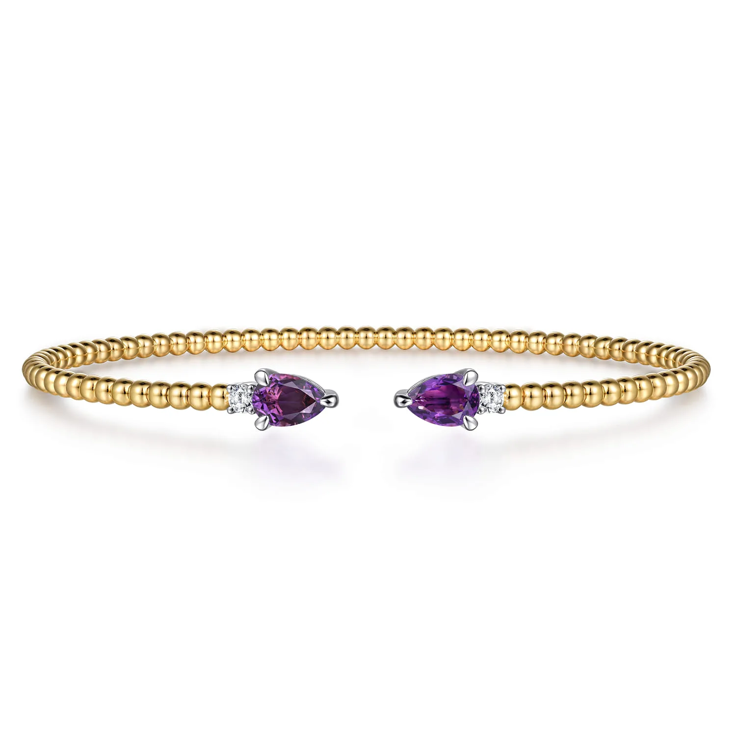 Bujukan Open Cuff Bracelet with Amethyst and Diamond End Caps