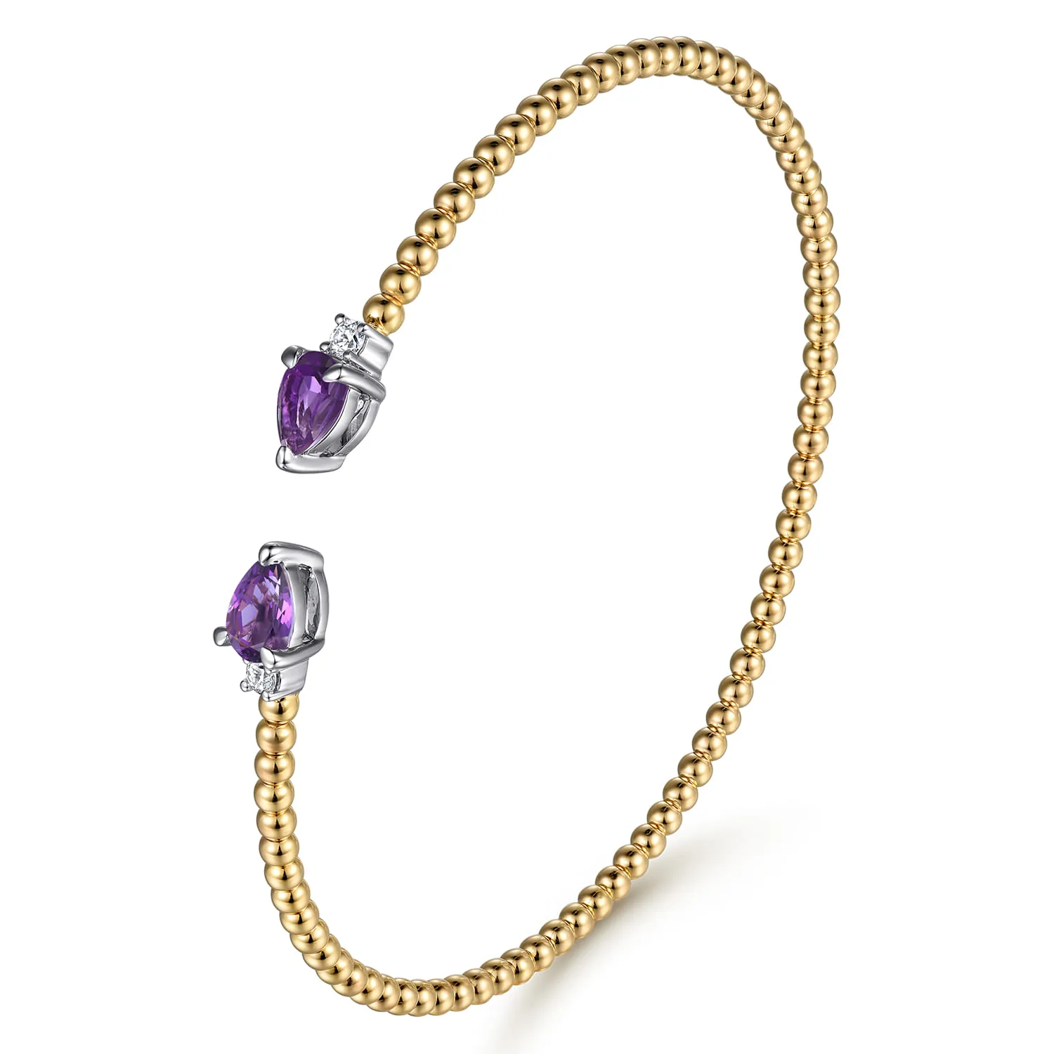 Bujukan Open Cuff Bracelet with Amethyst and Diamond End Caps in 14K White/Yellow Gold, photograph 2