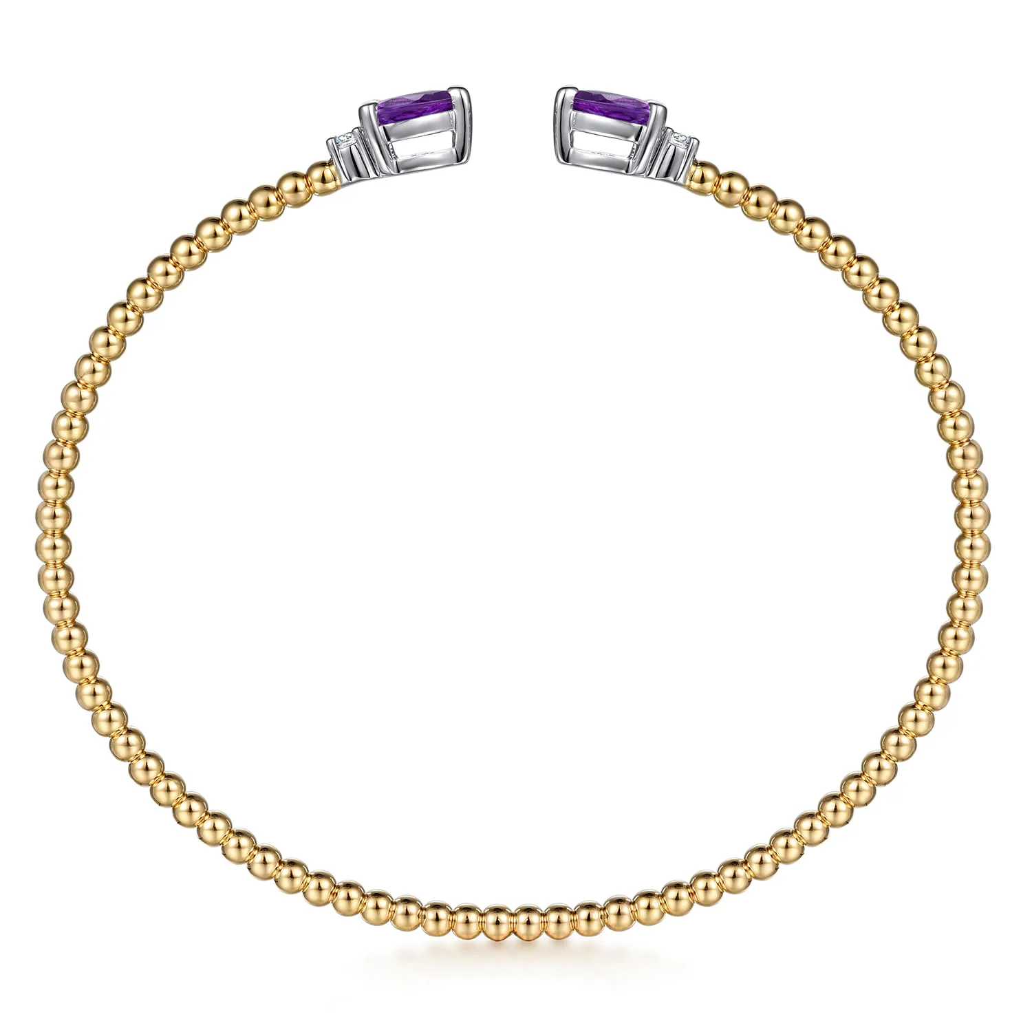 Bujukan Open Cuff Bracelet with Amethyst and Diamond End Caps in 14K White/Yellow Gold, photograph 3