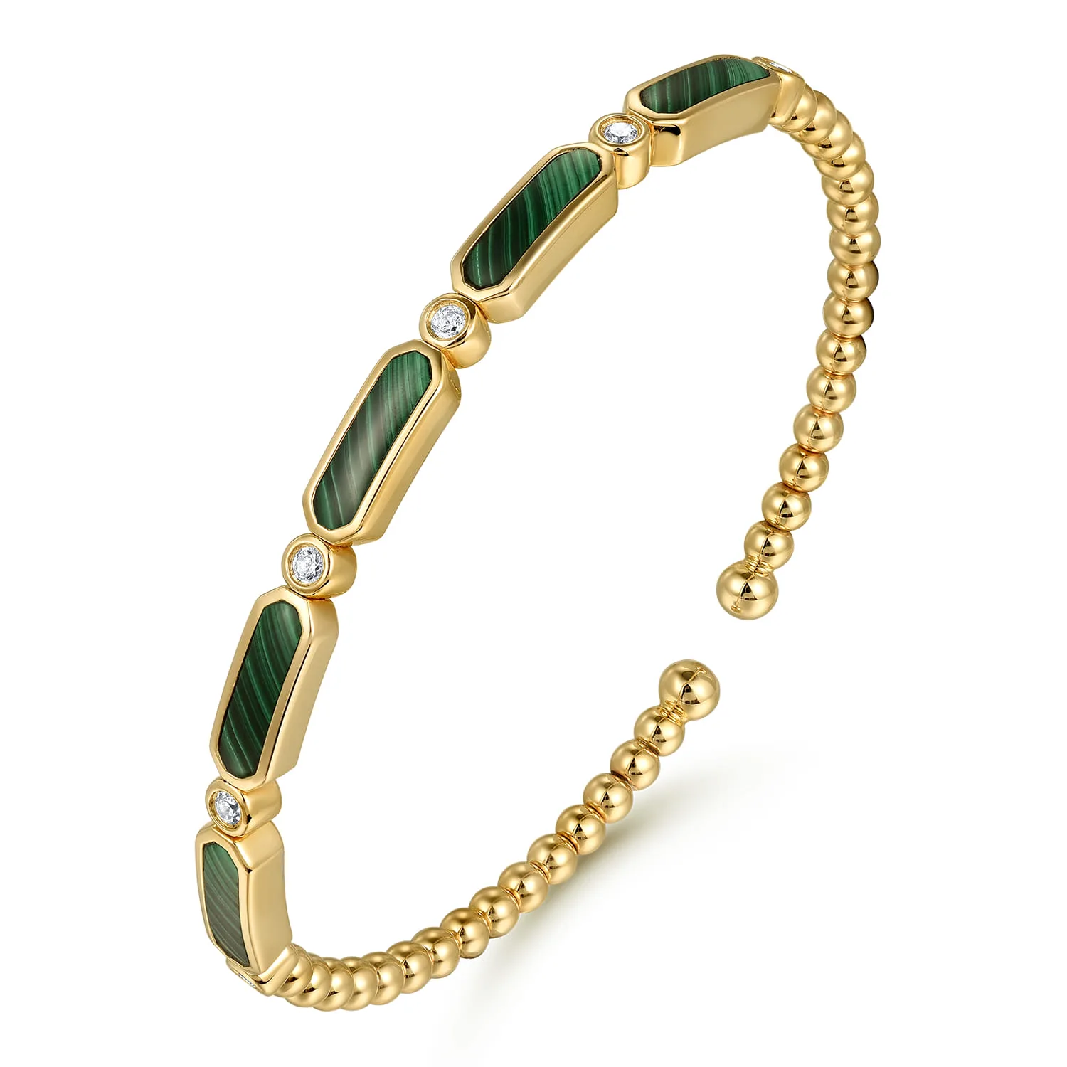 Diamond and Malachite Bujukan Bangle in 14K Yellow Gold, photograph 2