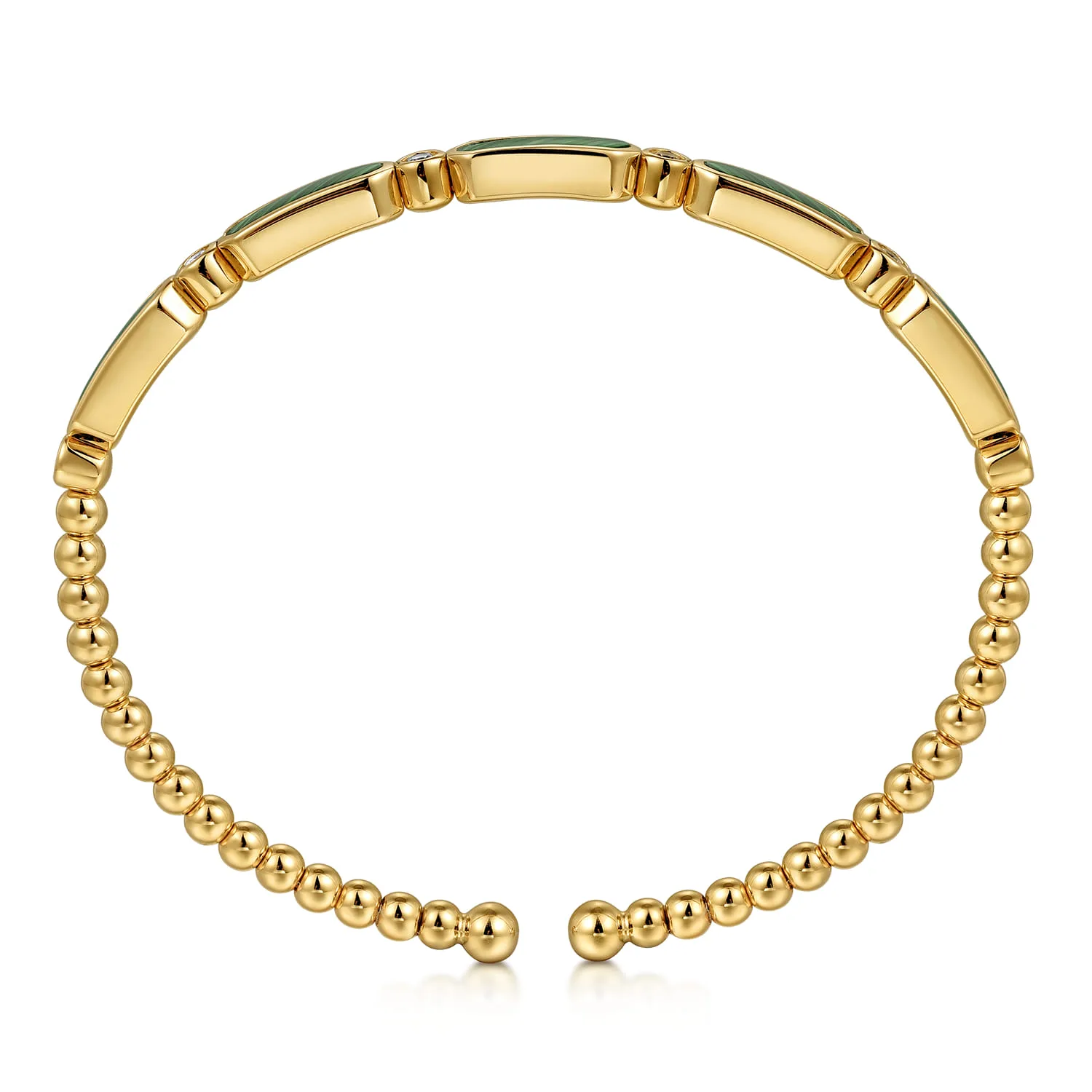 Diamond and Malachite Bujukan Bangle in 14K Yellow Gold, photograph 3
