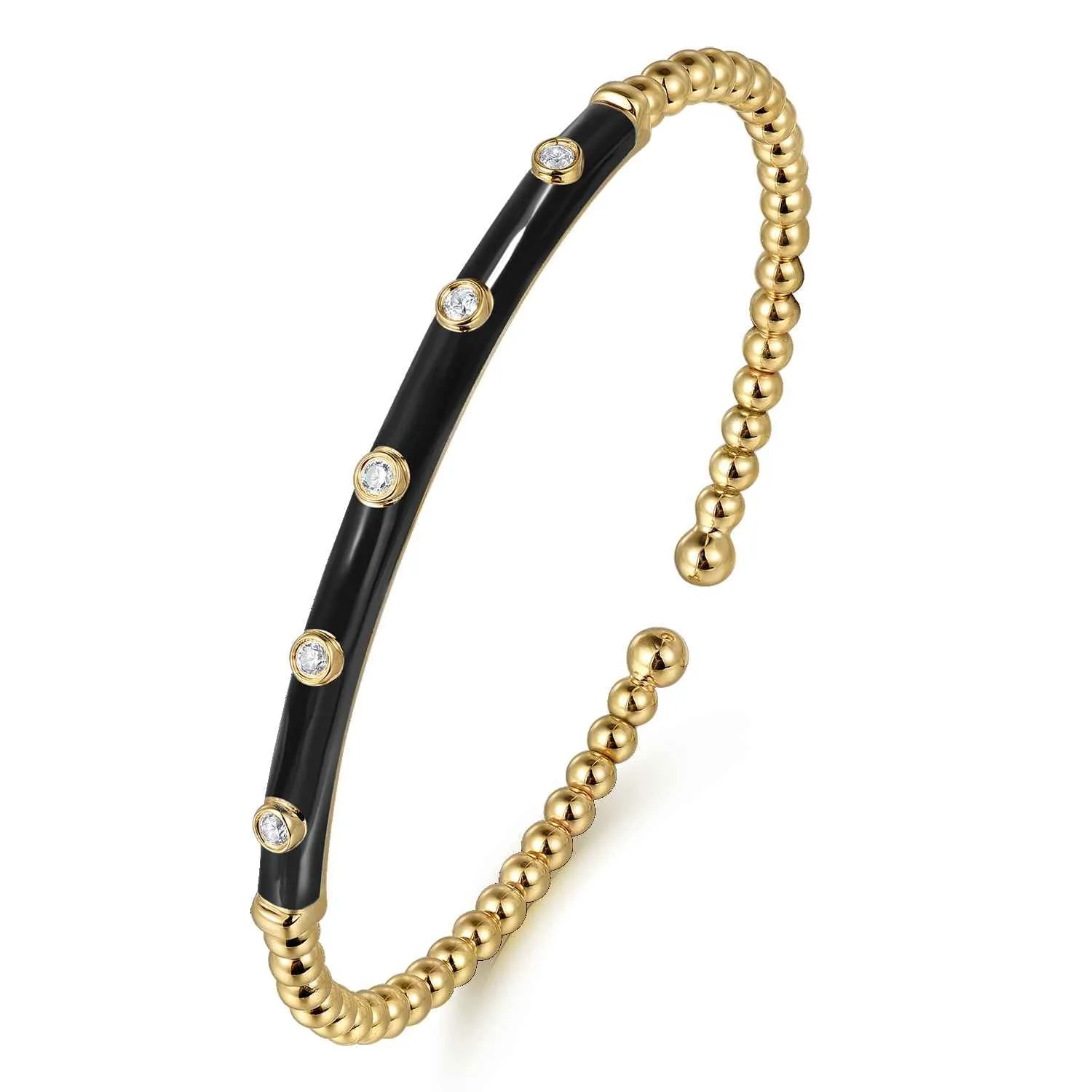 Bujukan Beads and Diamond Split Bangle with Enamel in 14K Yellow Gold, photograph 2