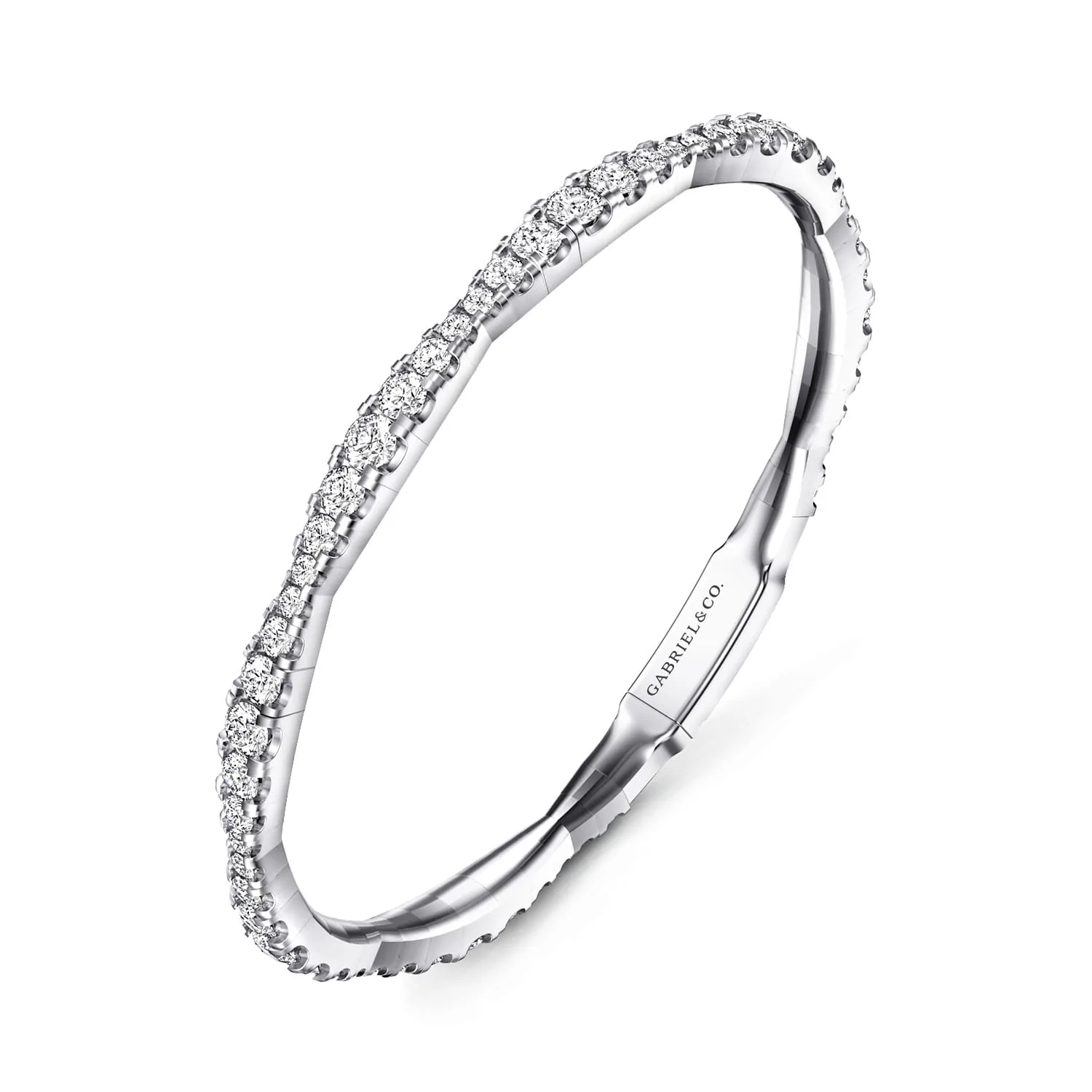 Graduating Diamond Station Bangle in 14K White Gold, photograph 2