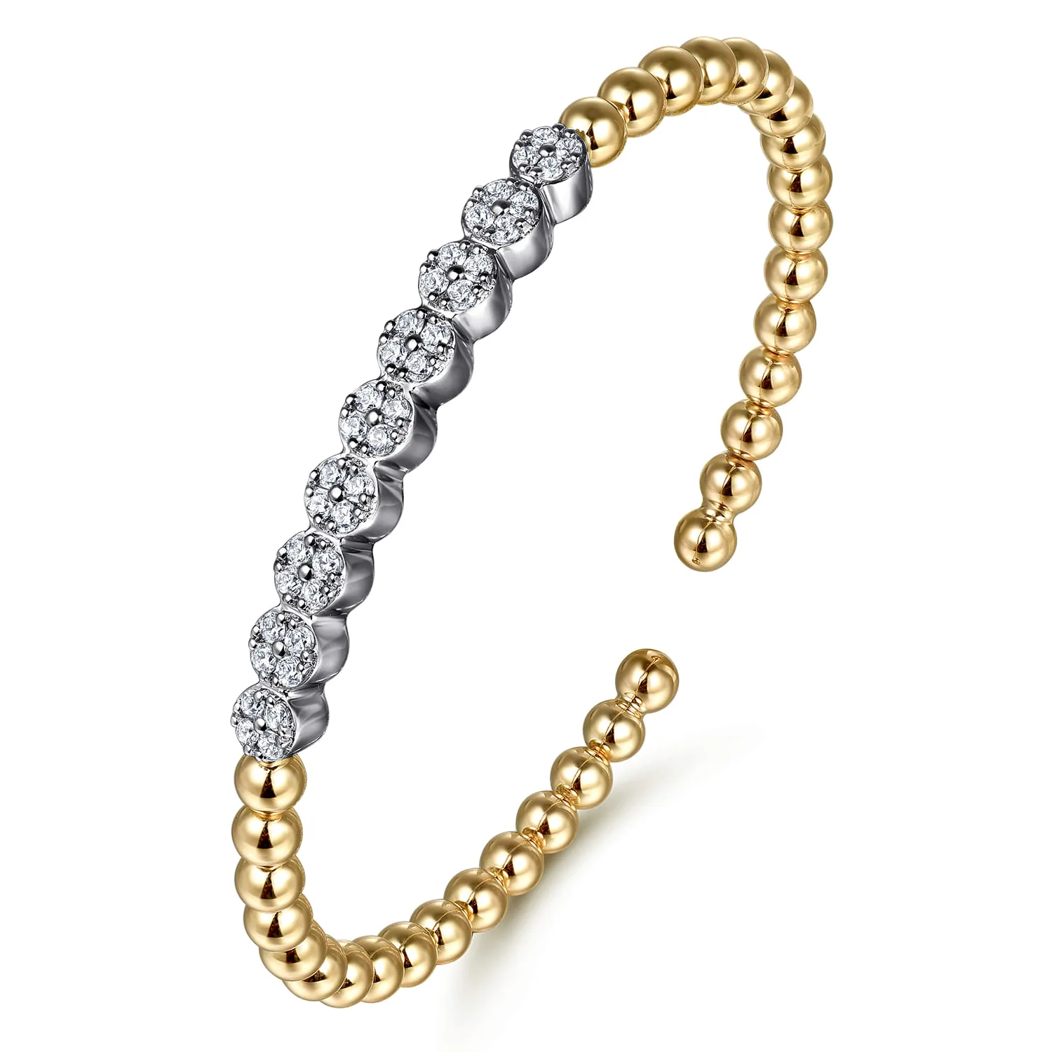 Bujukan Diamond Cluster Split Bangle Bracelet in 14K White/Yellow Gold, photograph 2