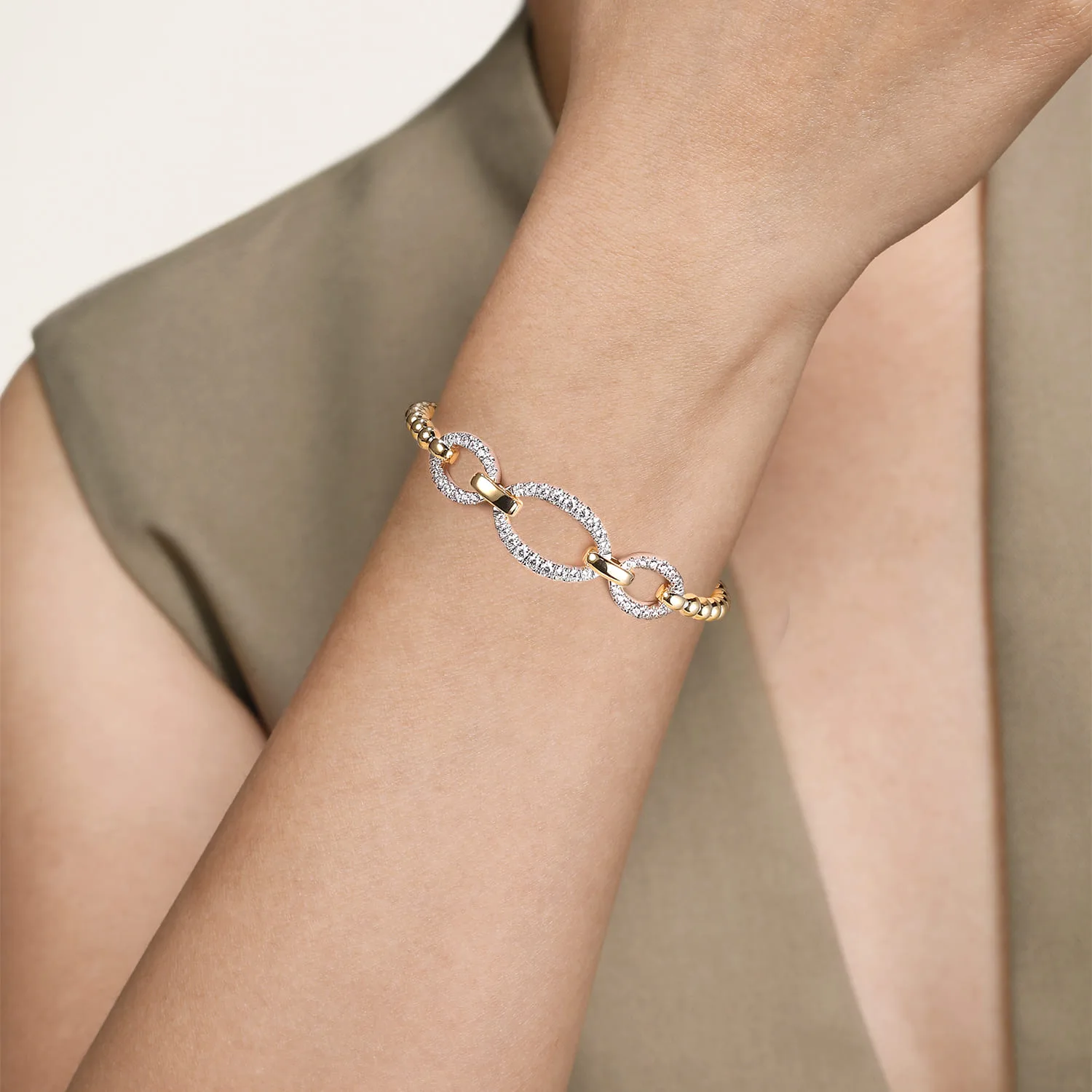 Bujukan Diamond Link Split Bangle Bracelet in 14K White/Yellow Gold, photograph 4