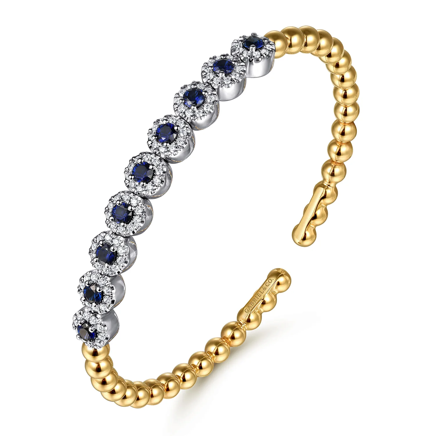 Diamond and Sapphire Bangle in 14K White/Yellow Gold, photograph 2