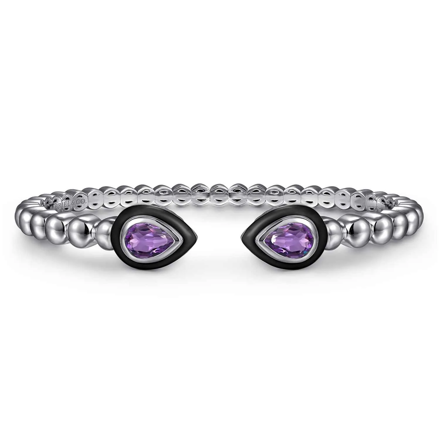 Bujukan Amethyst Open Bangle Bracelet with Black Enamel