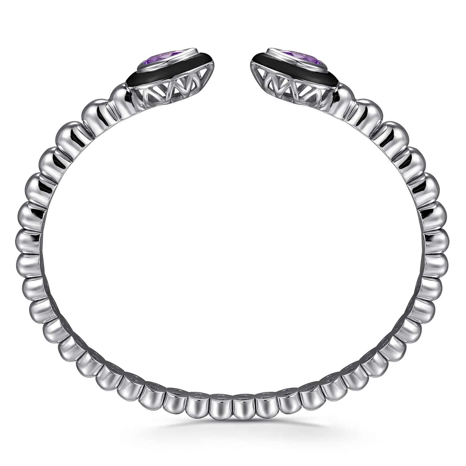 Bujukan Amethyst Open Bangle Bracelet with Black Enamel in Sterling Silver, photograph 3